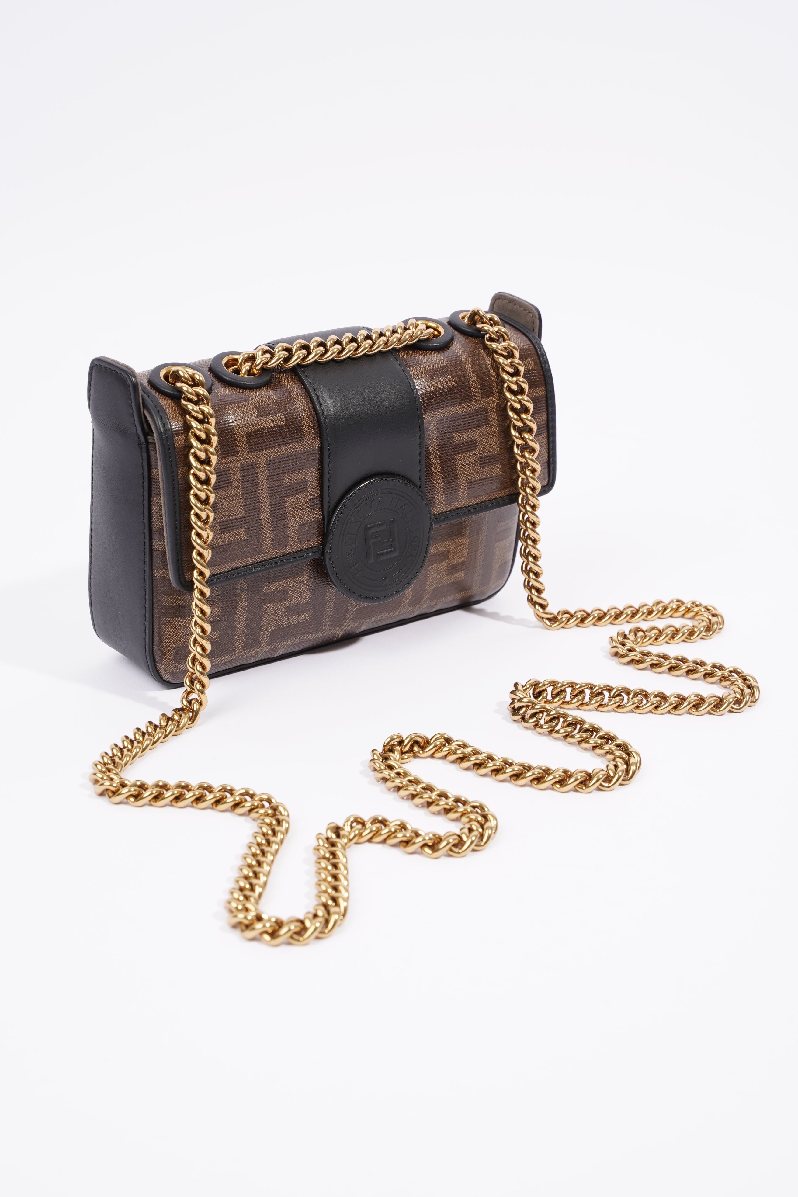 Fendi Double F Bag Brown / Black Coated Canvas Mini