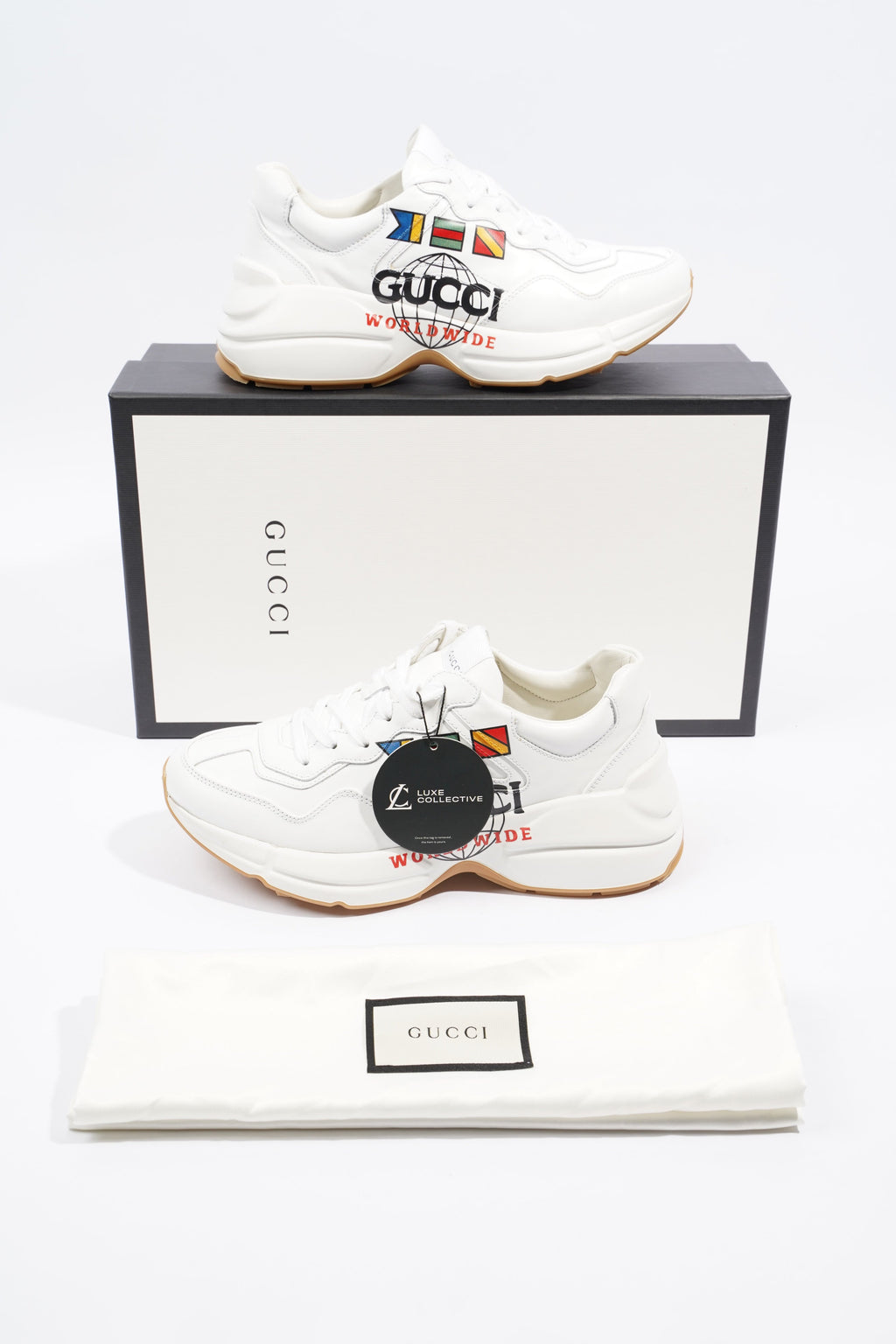 Gucci Rhyton 'Worldwide' Logo White Leather EU 37.5 UK 4.5