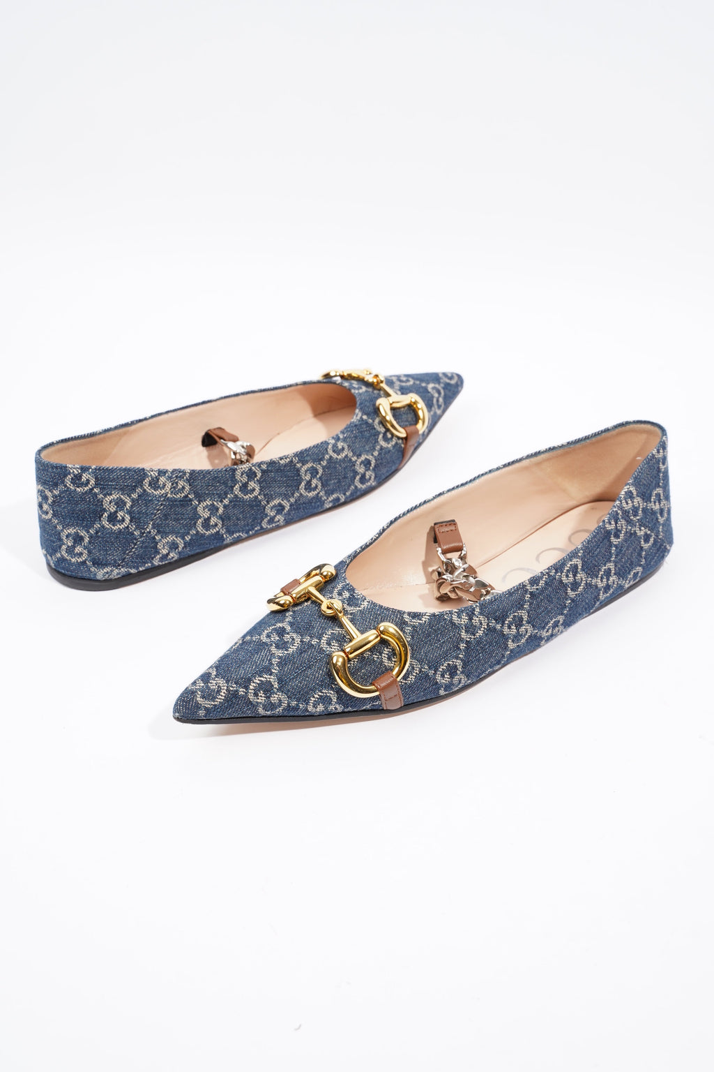 Gucci Ballerina GG Pump Blue / Gold Denim EU 37.5 UK 4.5