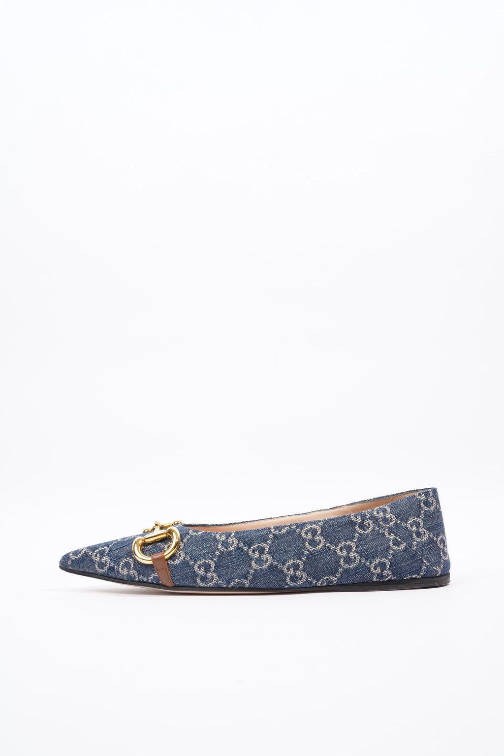 Gucci Ballerina GG Pump Blue / Gold Denim EU 37.5 UK 4.5