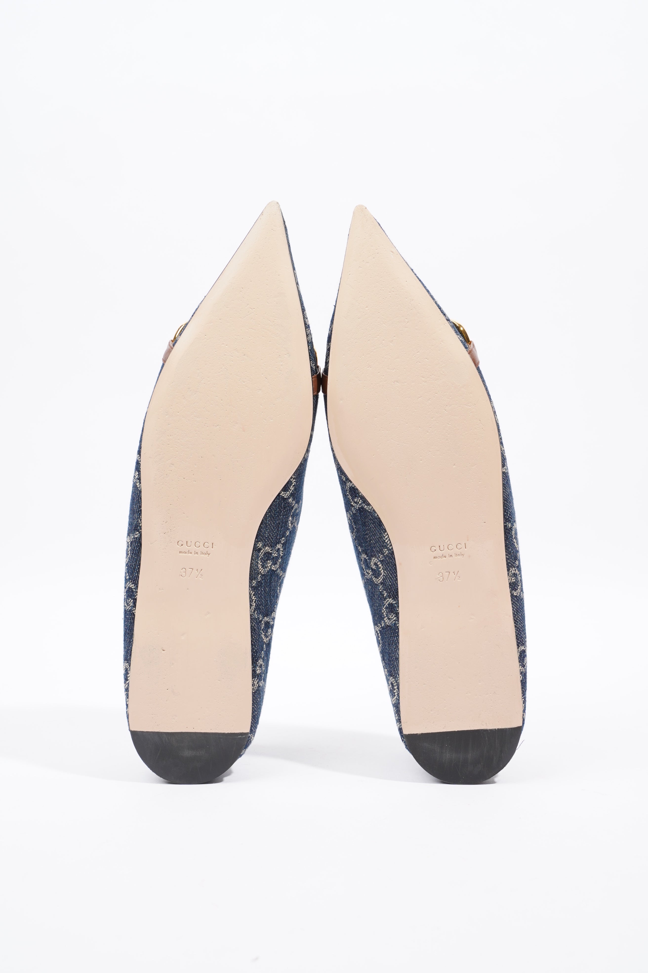 Gucci Ballerina GG Pump Blue / Gold Denim EU 37.5 UK 4.5