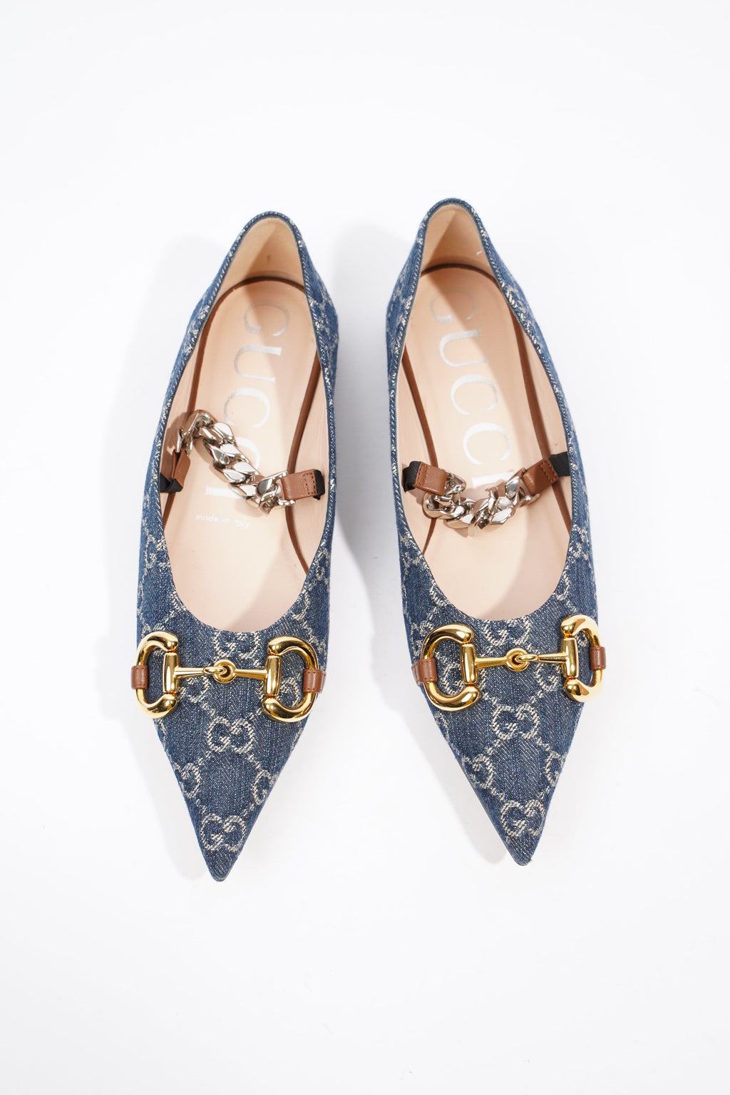 Gucci Ballerina GG Pump Blue / Gold Denim EU 37.5 UK 4.5