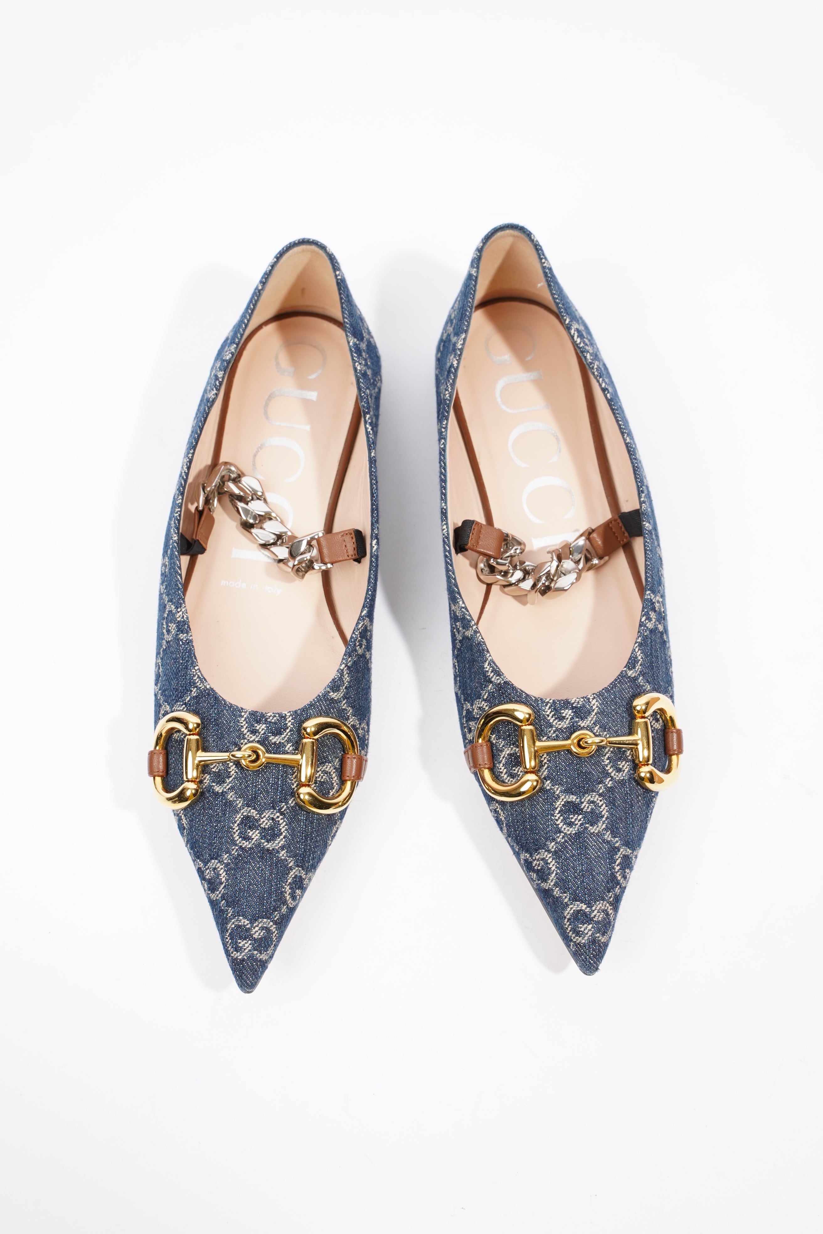 Gucci Ballerina GG Pump Blue / Gold Denim EU 37.5 UK 4.5