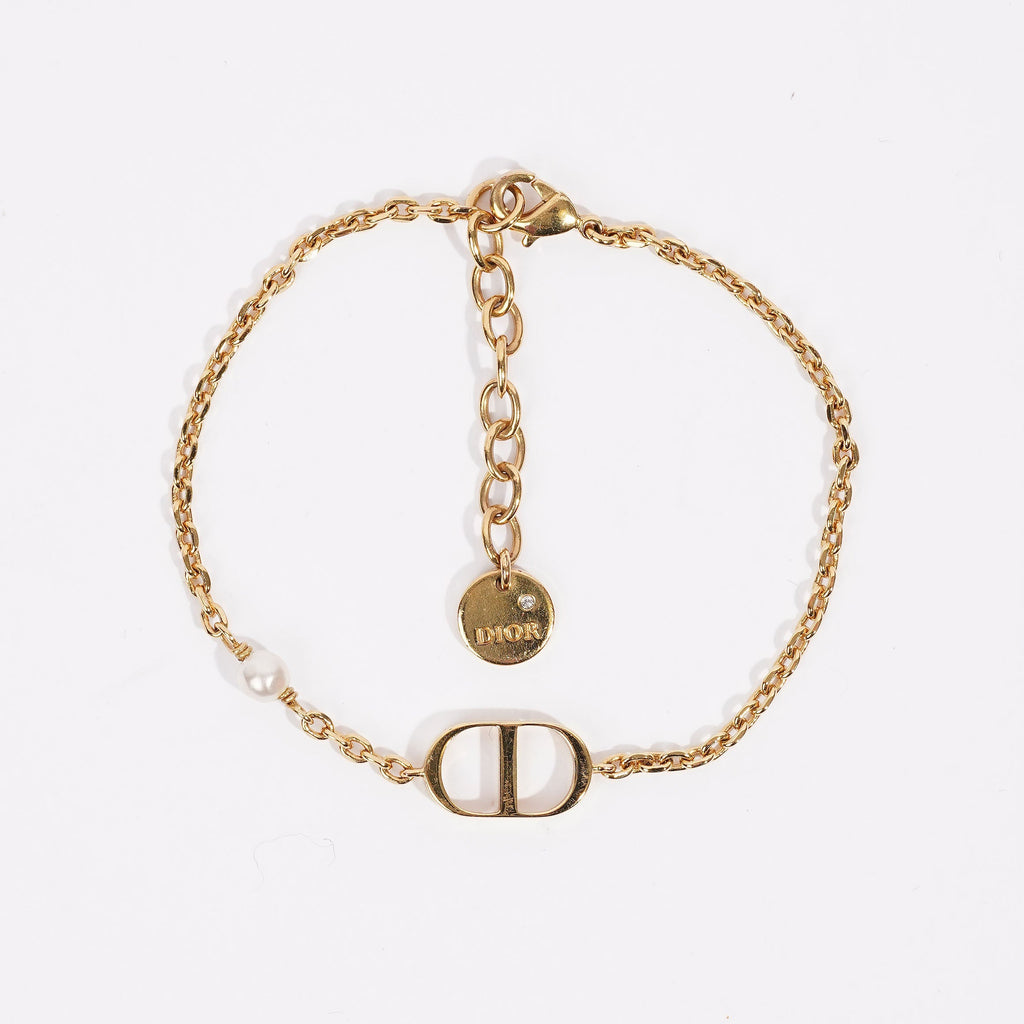 Christian Dior Petit CD Bracelet Gold-Finish Metal with a White Resin Pearl Gold Base Metal