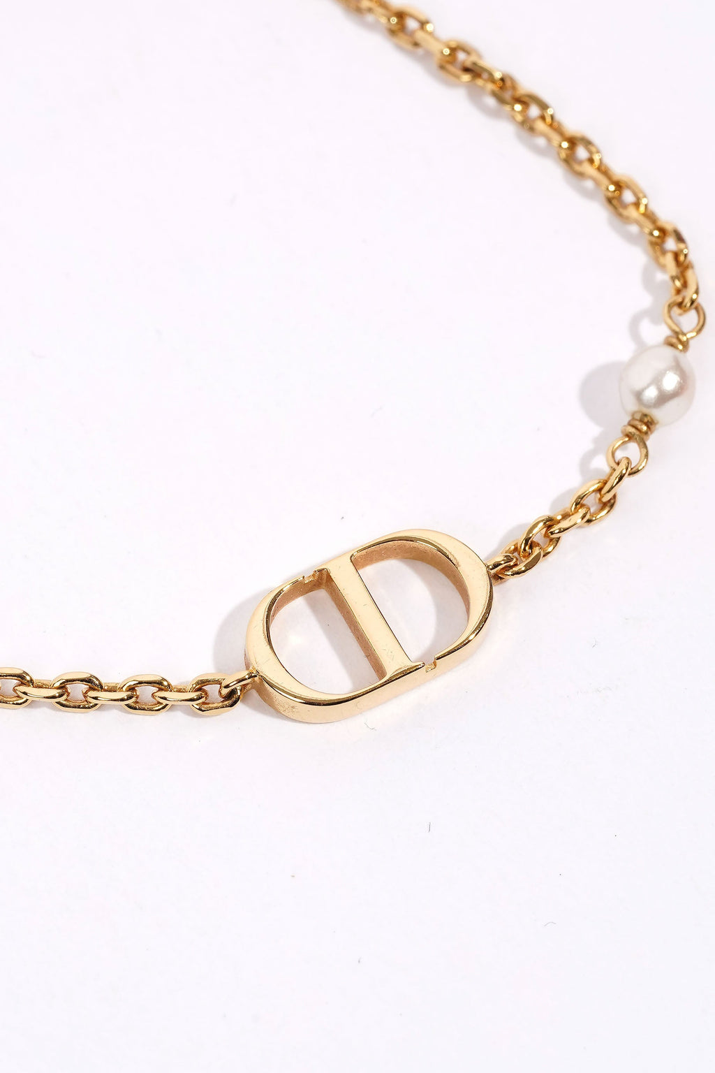 Christian Dior Petit CD Bracelet Gold-Finish Metal with a White Resin Pearl Gold Base Metal