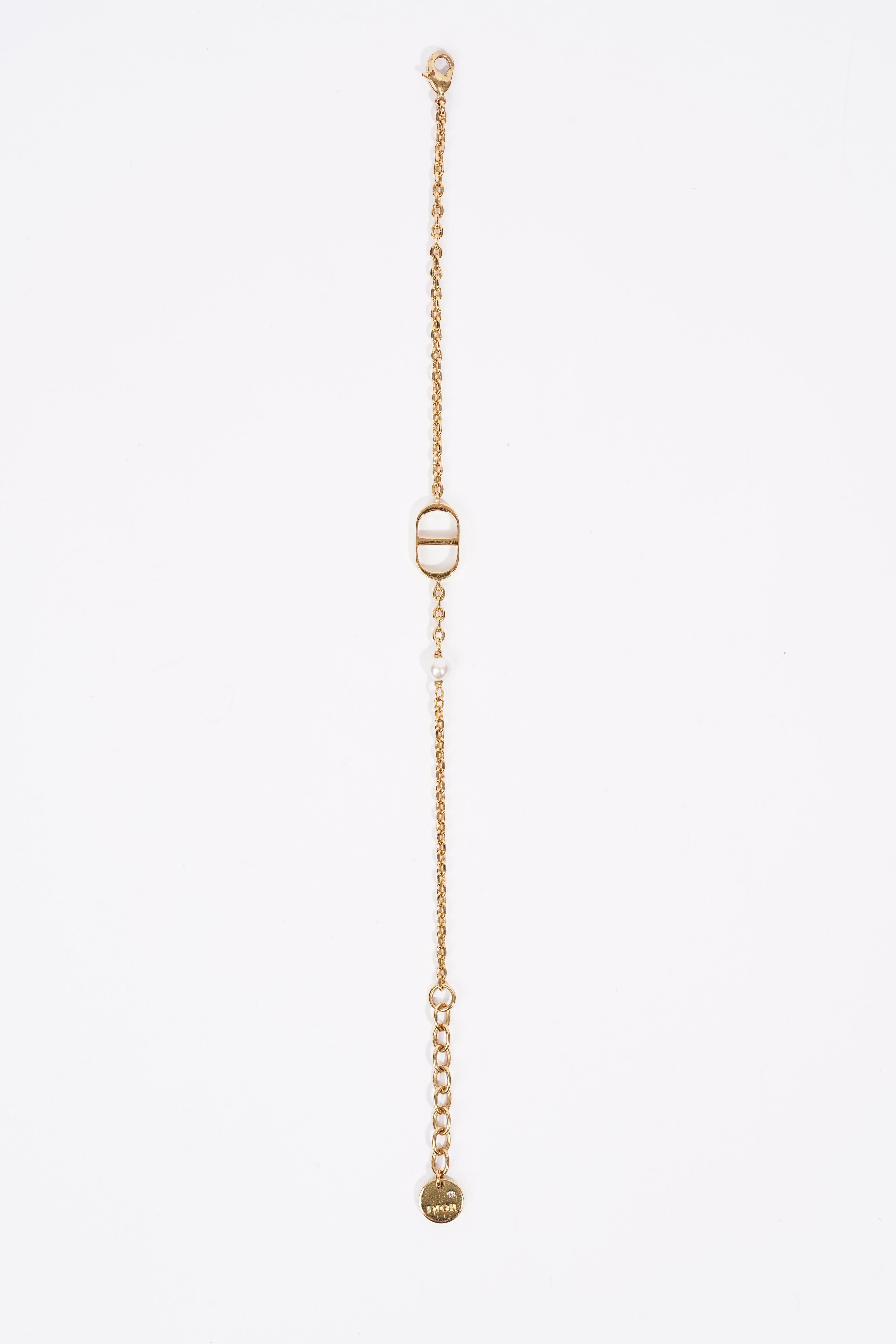 Christian Dior Petit CD Bracelet Gold-Finish Metal with a White Resin Pearl Gold Base Metal