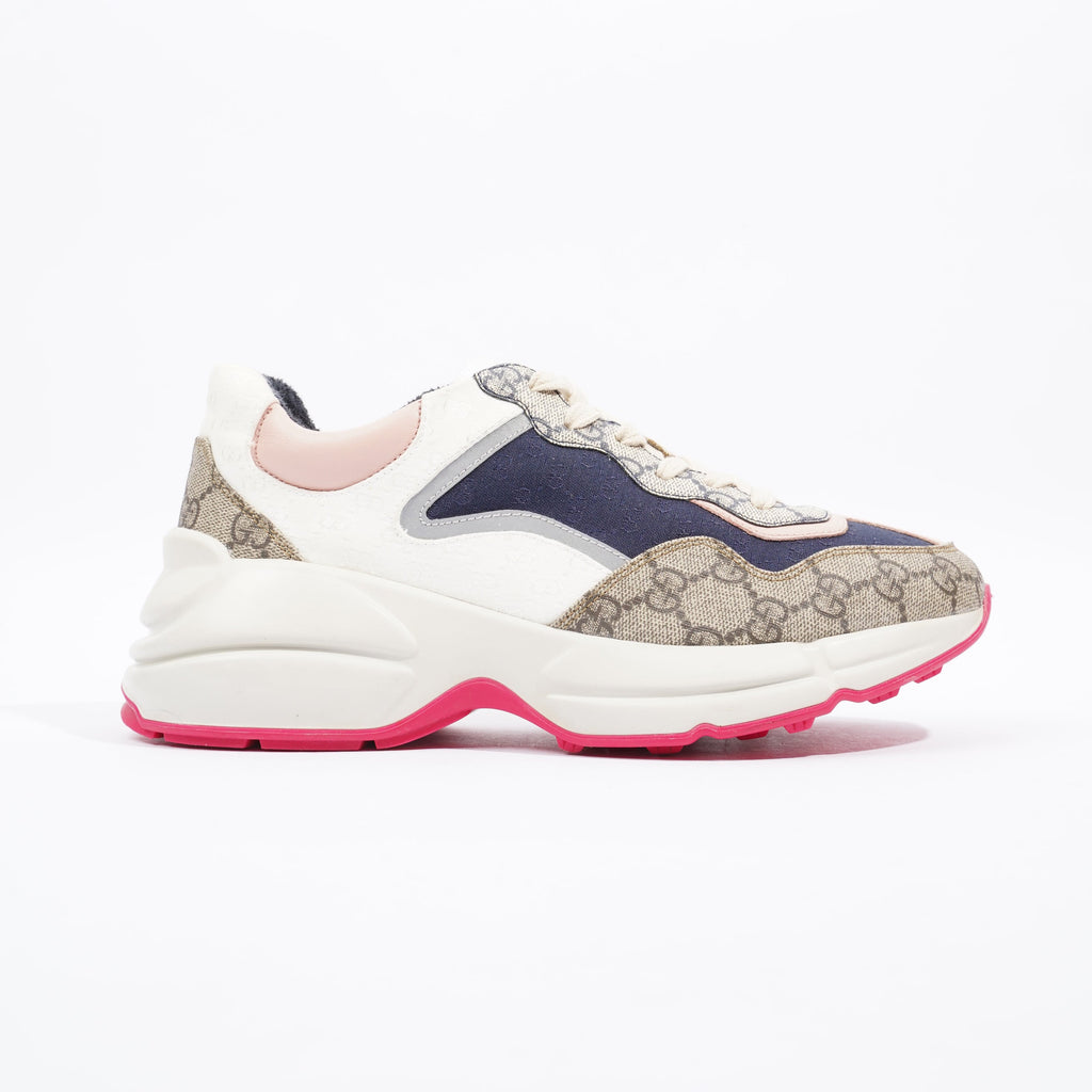 Gucci GG Rhyton Navy / Pink / Beige Logo Canvas EU 39.5 UK 6.5
