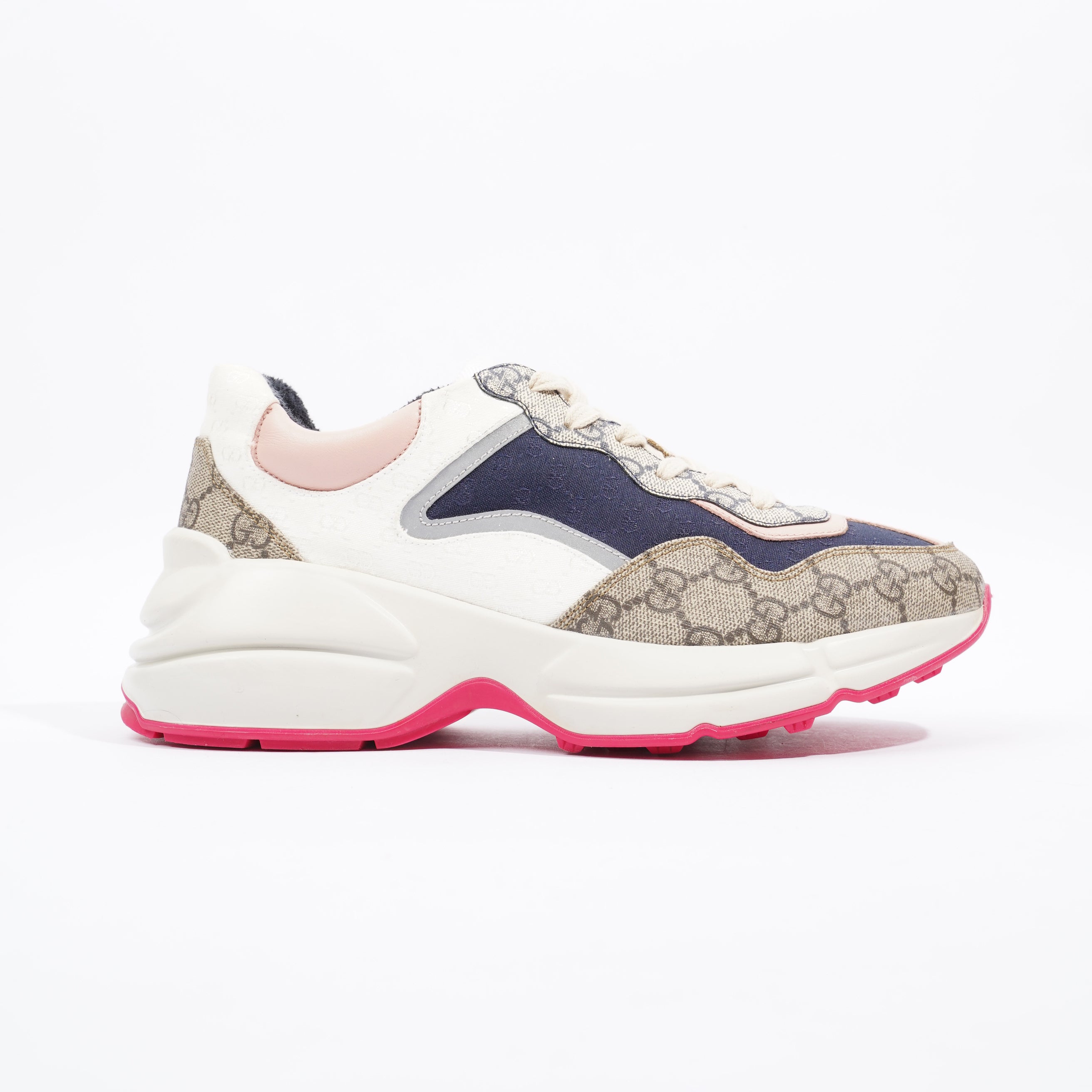 Gucci GG Rhyton Navy / Pink / Beige Logo Canvas EU 39.5 UK 6.5