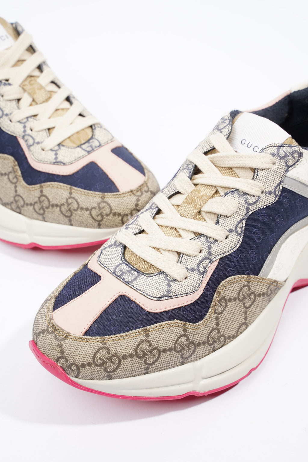 Gucci GG Rhyton Navy / Pink / Beige Logo Canvas EU 39.5 UK 6.5