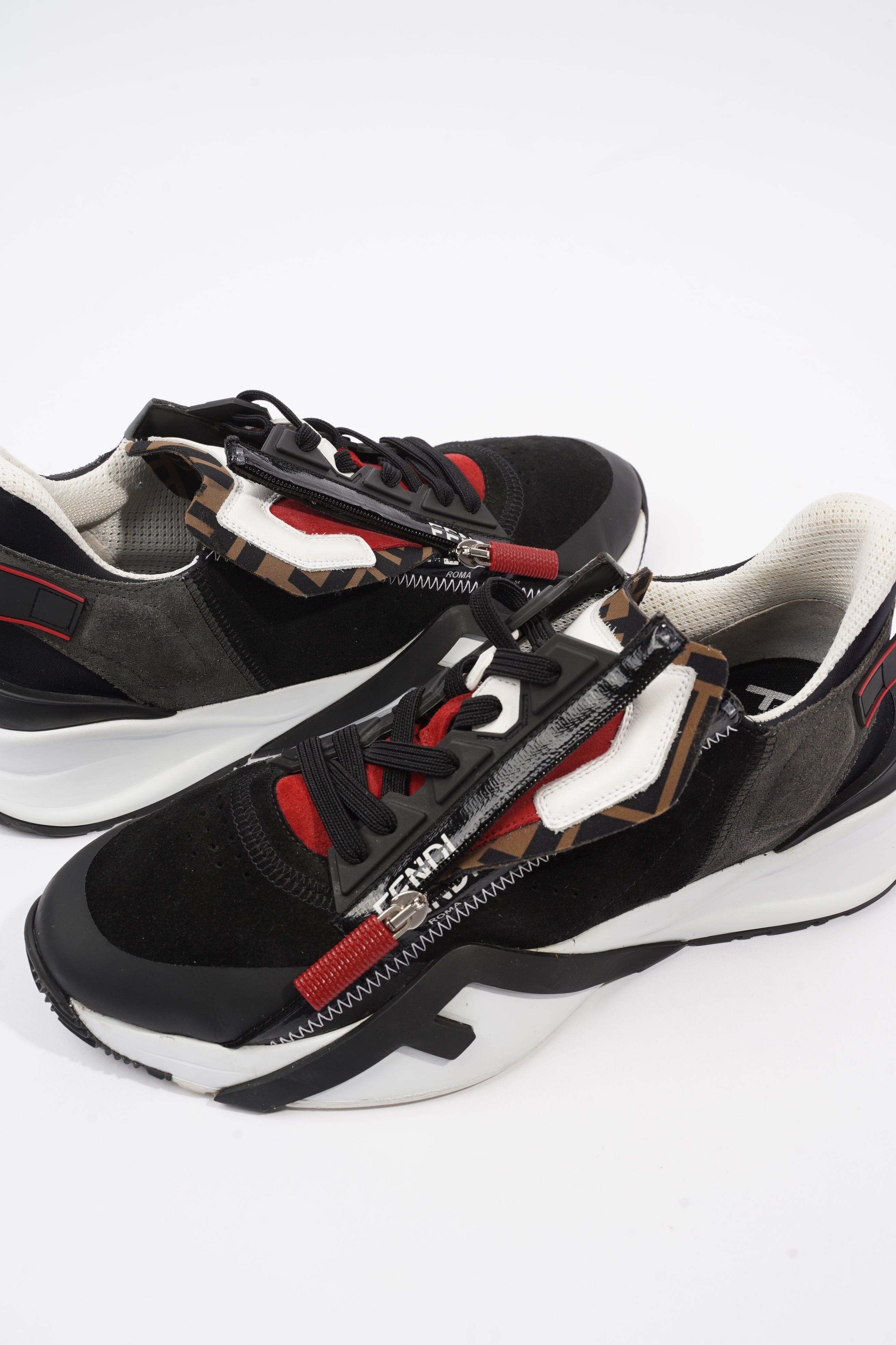 Fendi Flow Black / White / Red Suede EU 42.5 UK 8.5