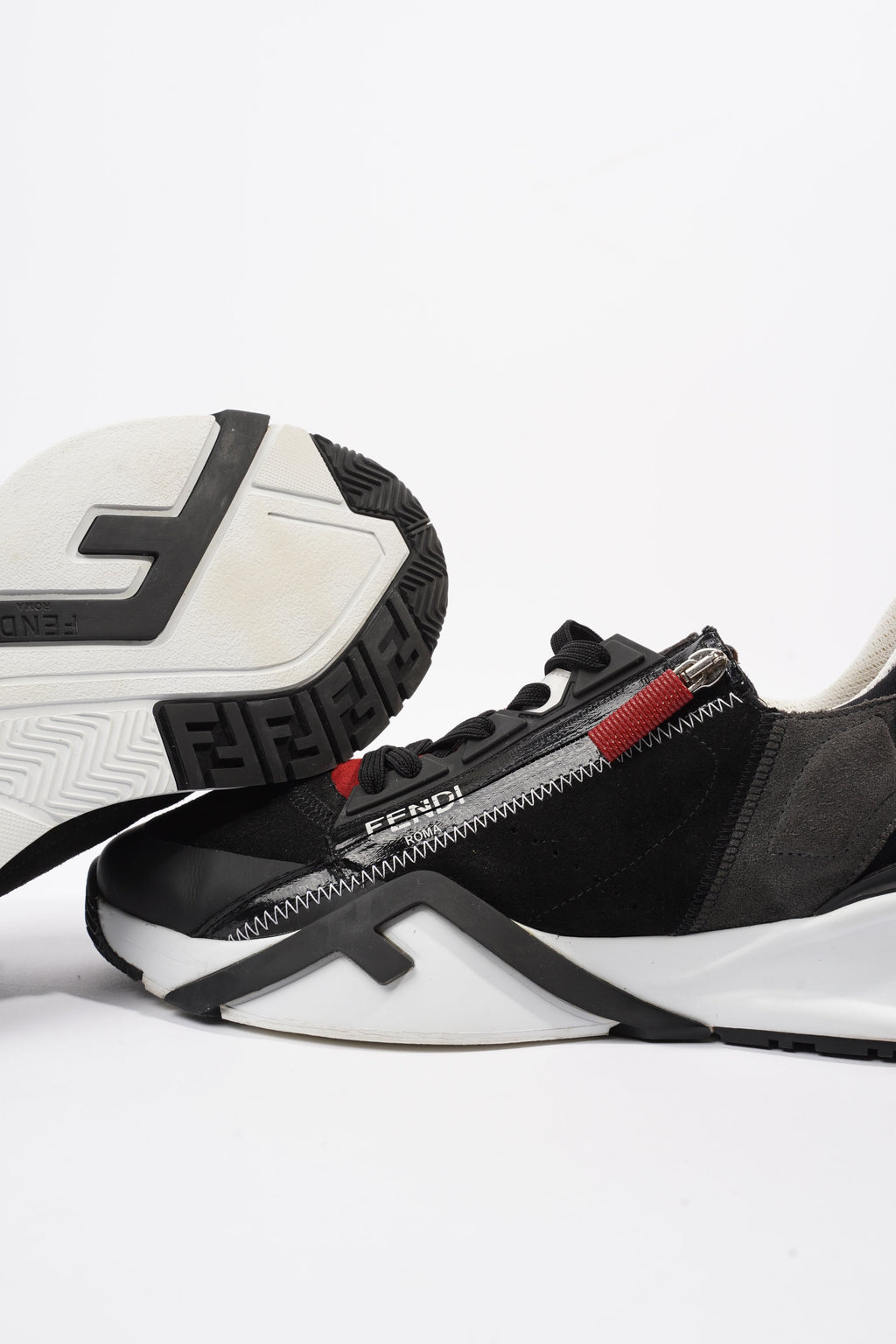 Fendi Flow Black / White / Red Suede EU 42.5 UK 8.5