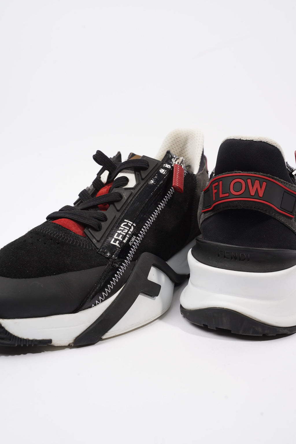 Fendi Flow Black / White / Red Suede EU 42.5 UK 8.5