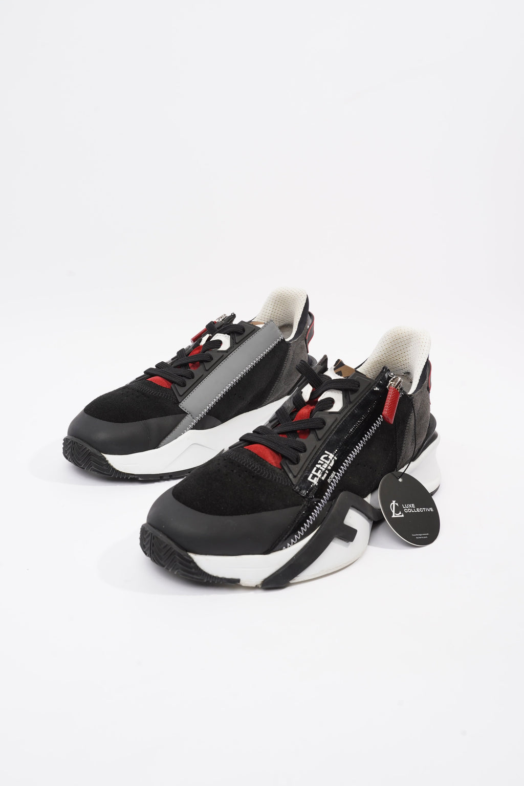Fendi Flow Black / White / Red Suede EU 42.5 UK 8.5
