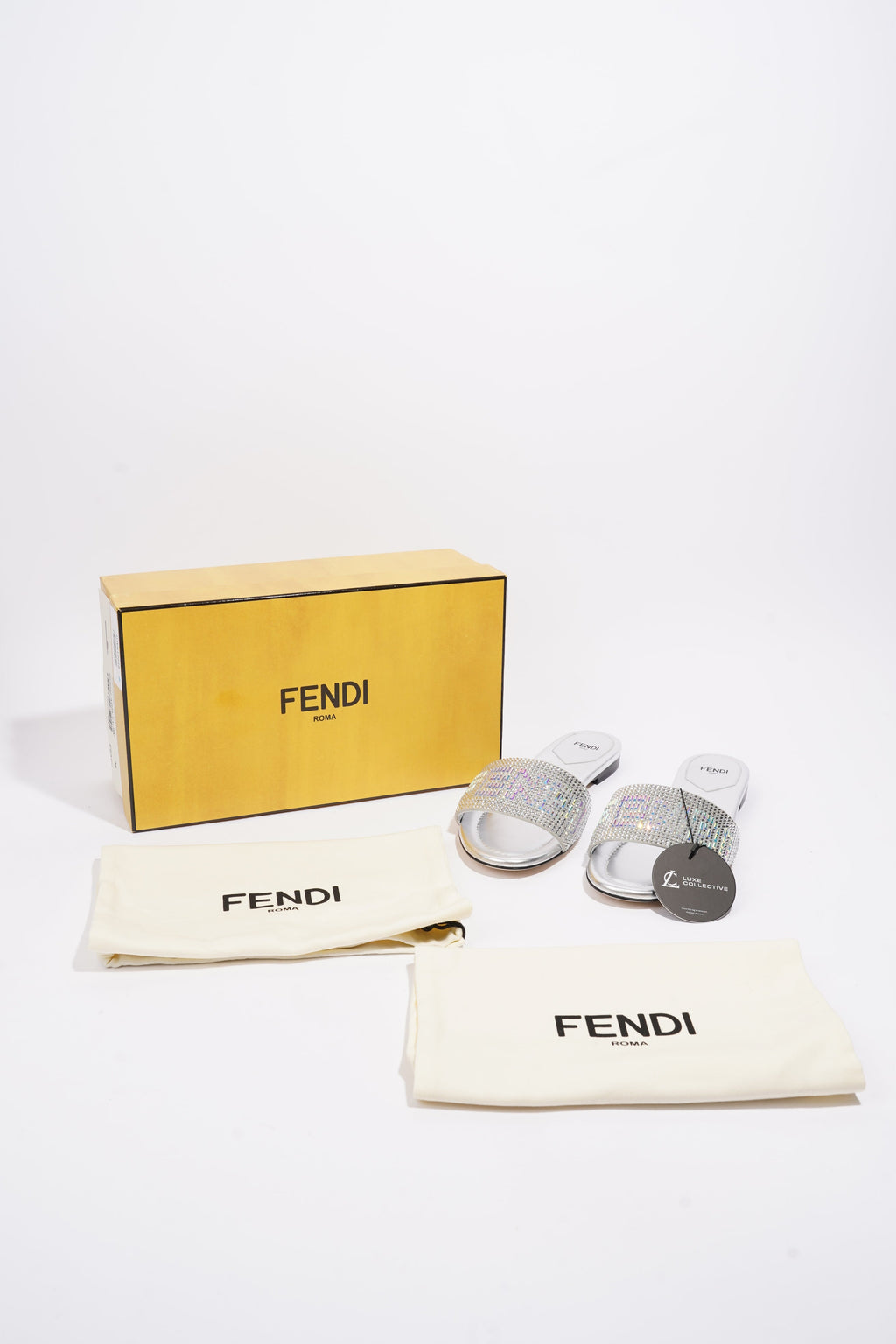 Fendi Signature Slides Silver Sequin EU 39 UK 6