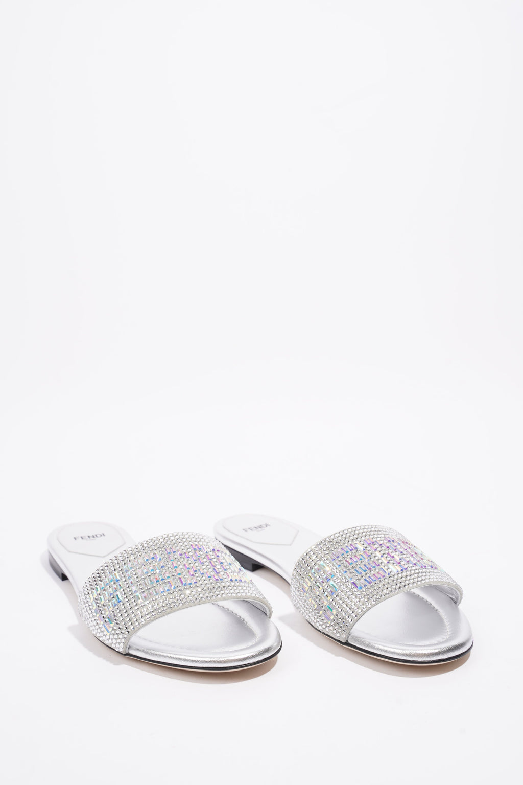 Fendi Signature Slides Silver Sequin EU 39 UK 6