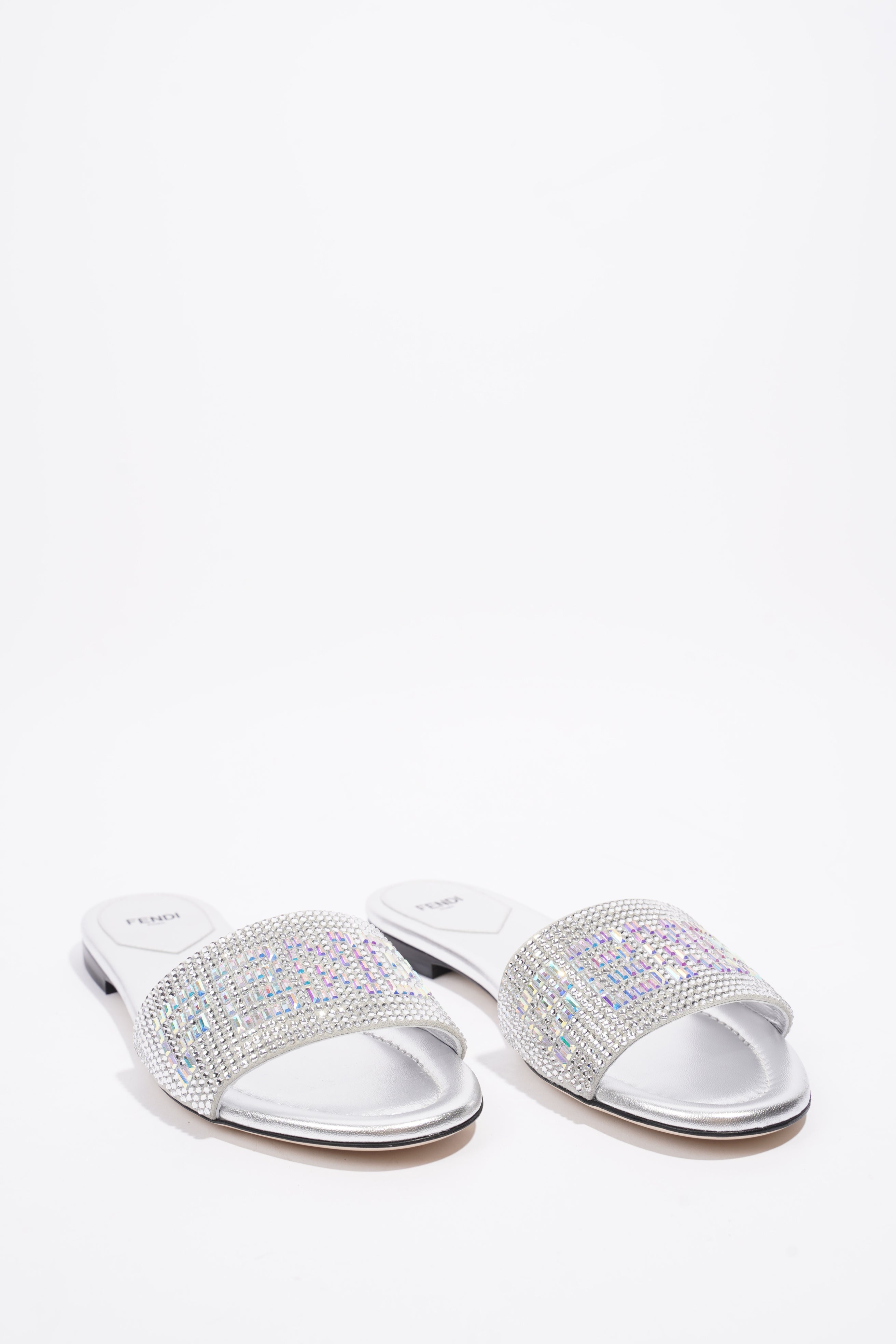 Fendi Signature Slides Silver Sequin EU 39 UK 6