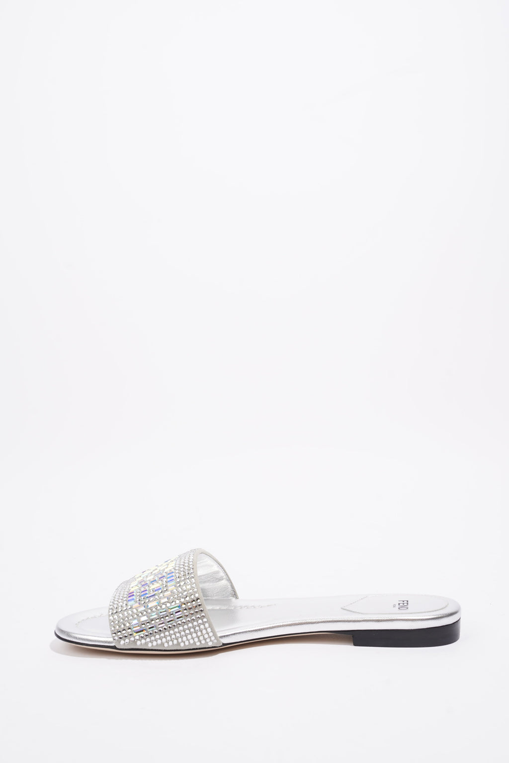Fendi Signature Slides Silver Sequin EU 39 UK 6