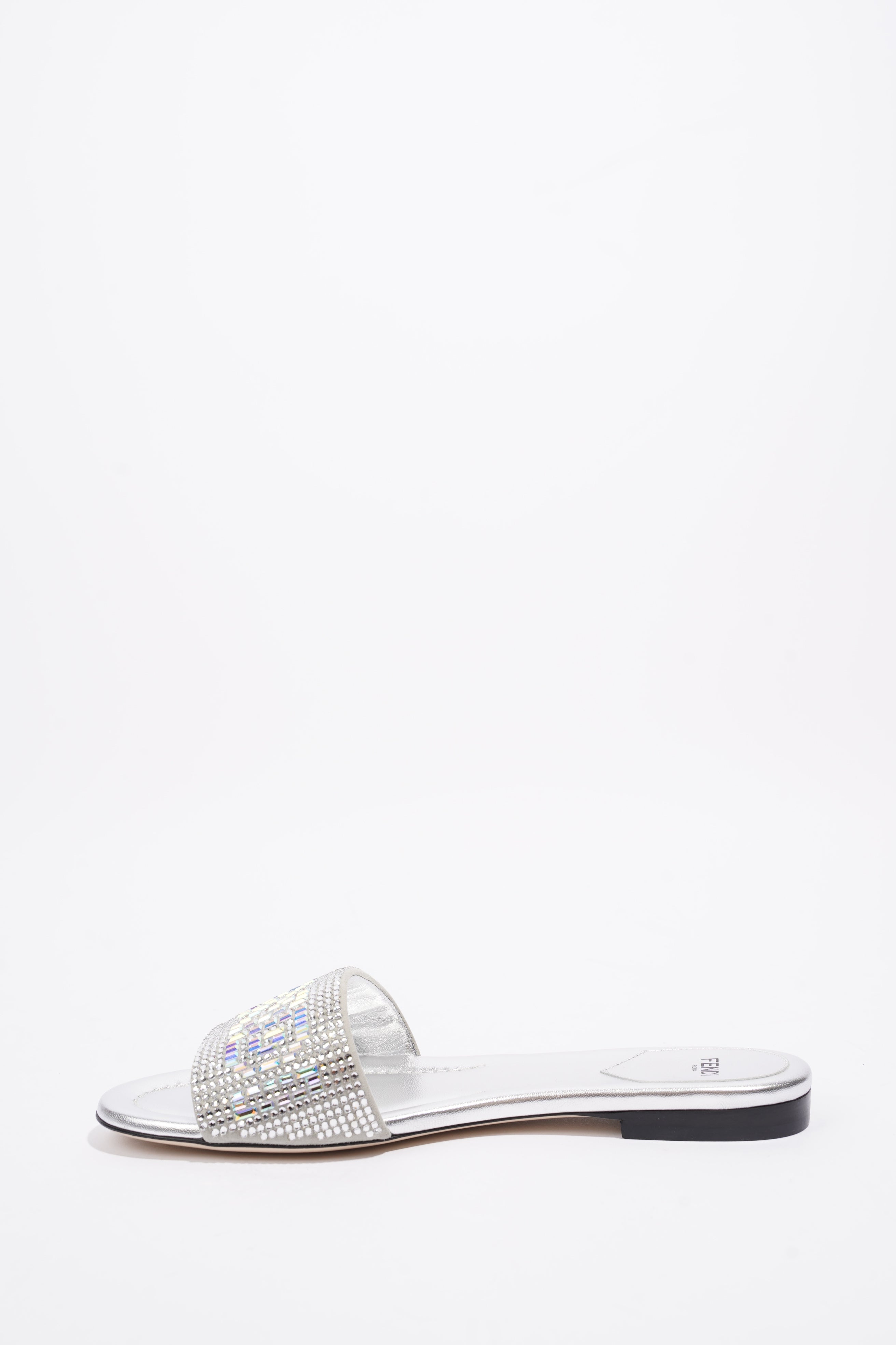 Fendi Signature Slides Silver Sequin EU 39 UK 6