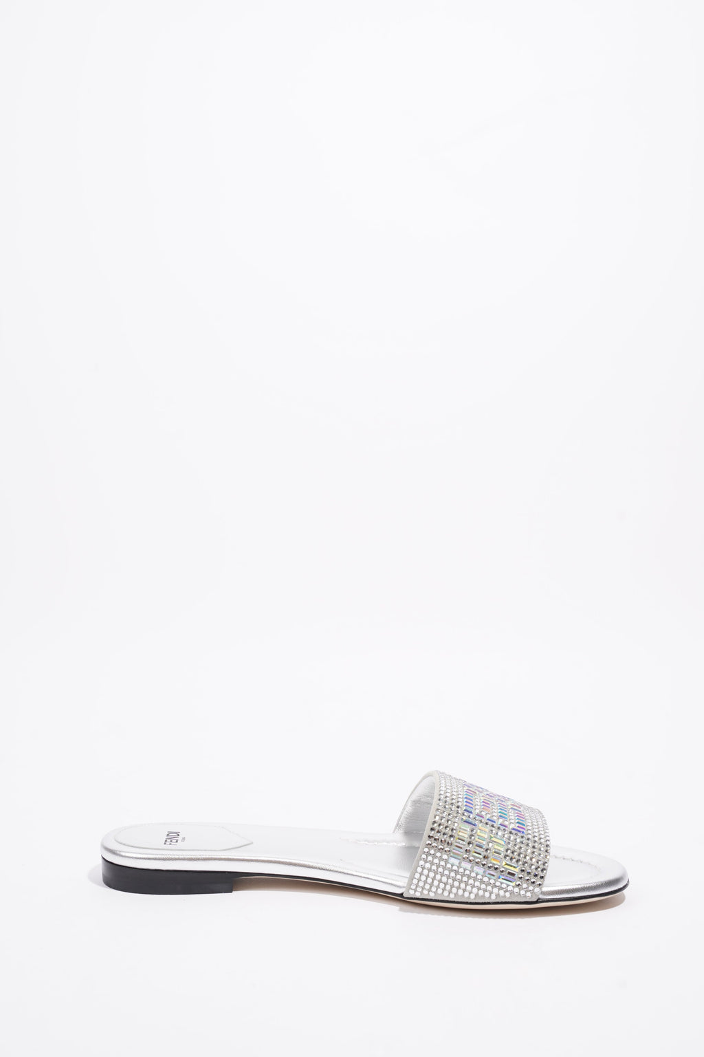 Fendi Signature Slides Silver Sequin EU 39 UK 6