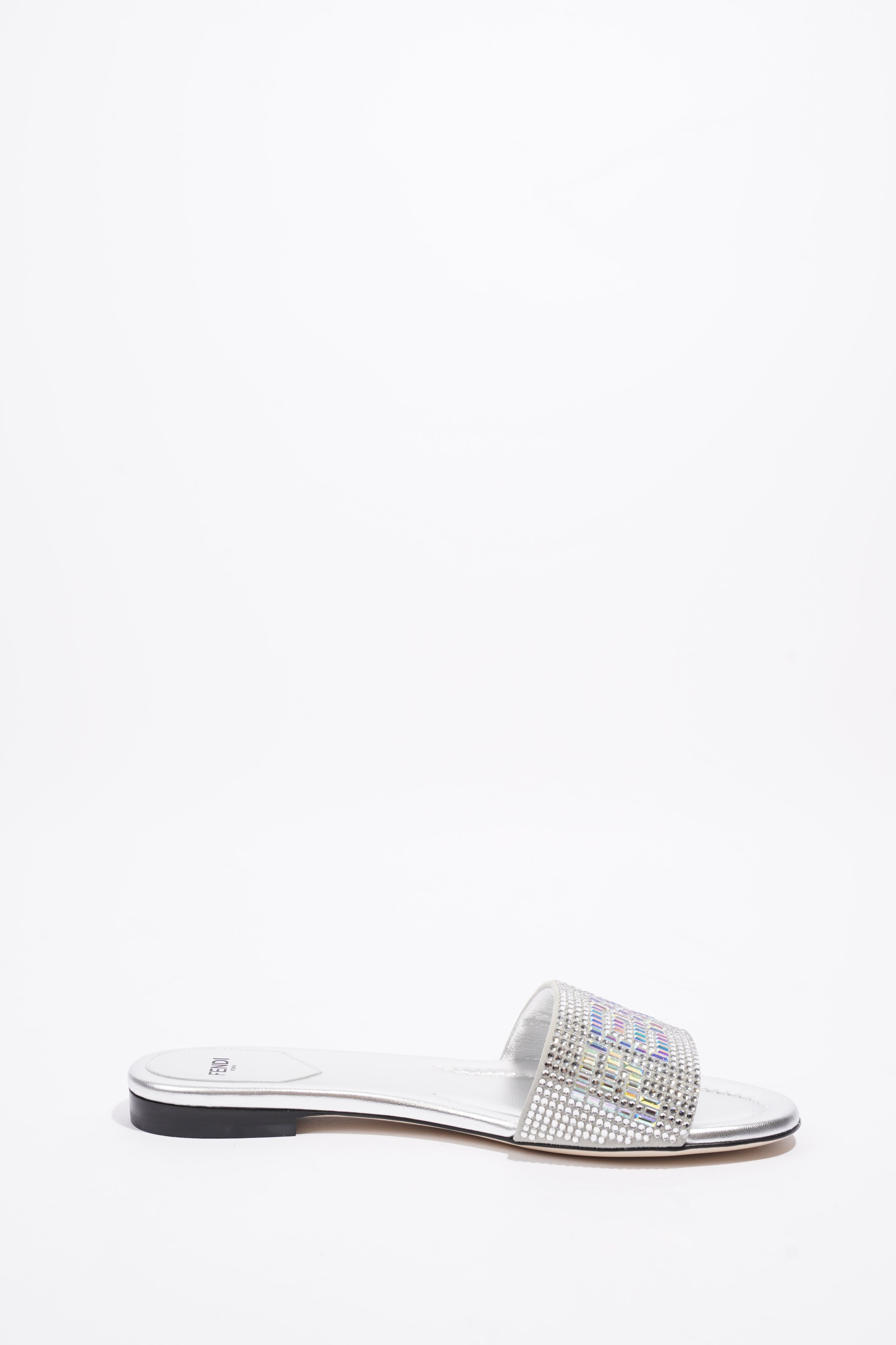 Fendi Signature Slides Silver Sequin EU 39 UK 6