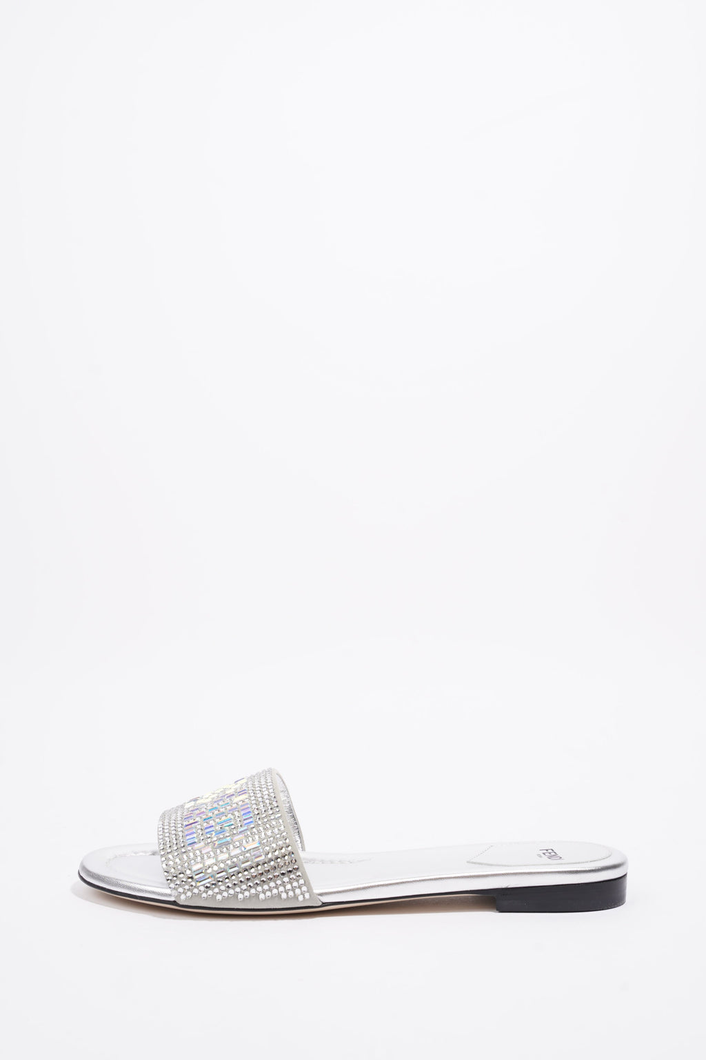 Fendi Signature Slides Silver Sequin EU 39 UK 6