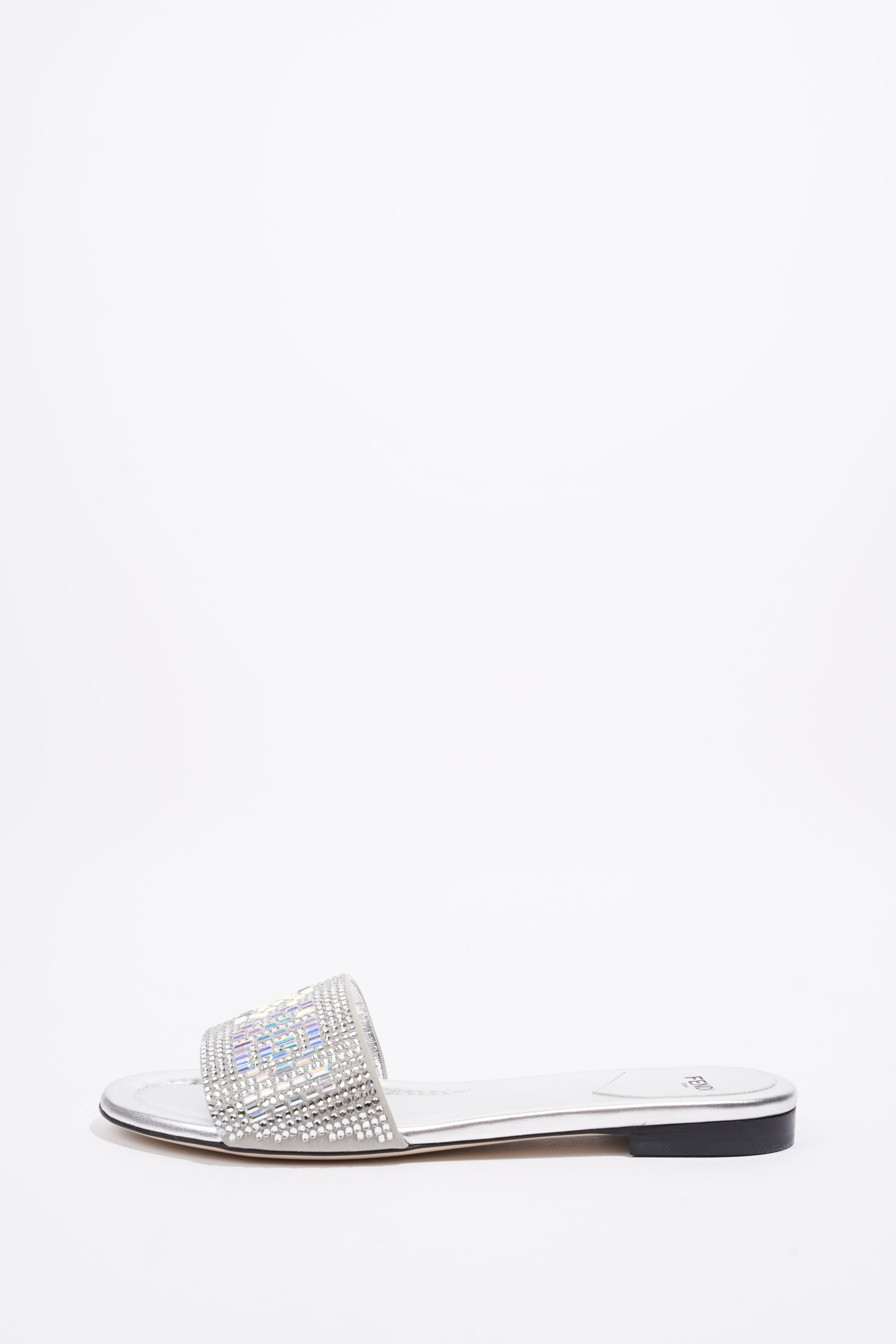 Fendi Signature Slides Silver Sequin EU 39 UK 6