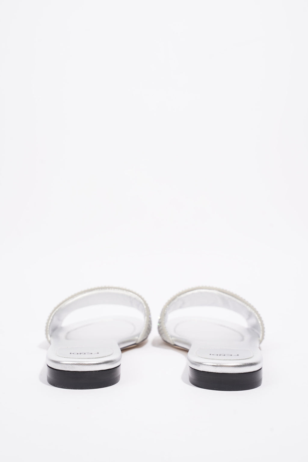 Fendi Signature Slides Silver Sequin EU 39 UK 6