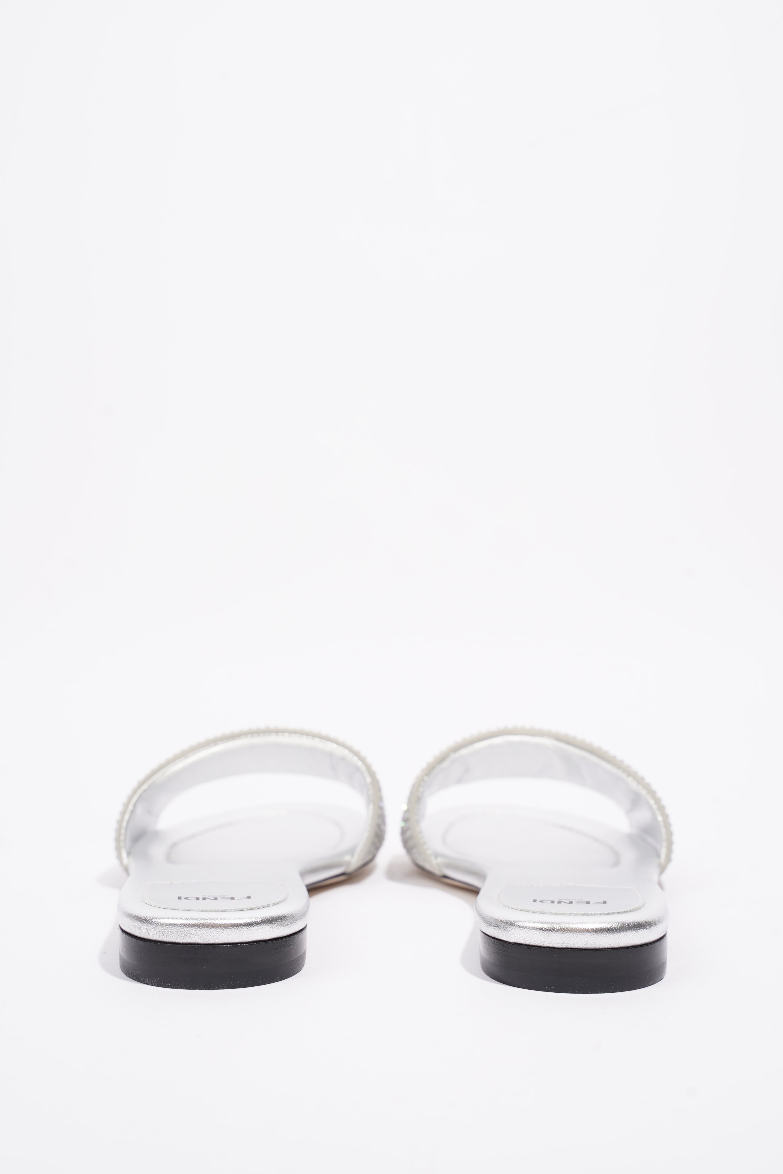 Fendi Signature Slides Silver Sequin EU 39 UK 6