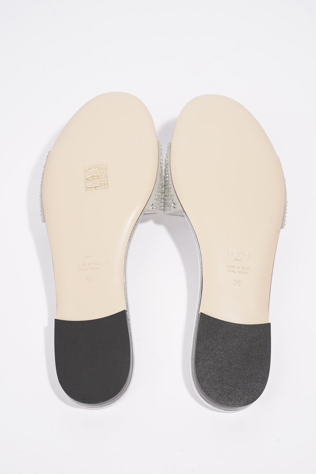 Fendi Signature Slides Silver Sequin EU 39 UK 6