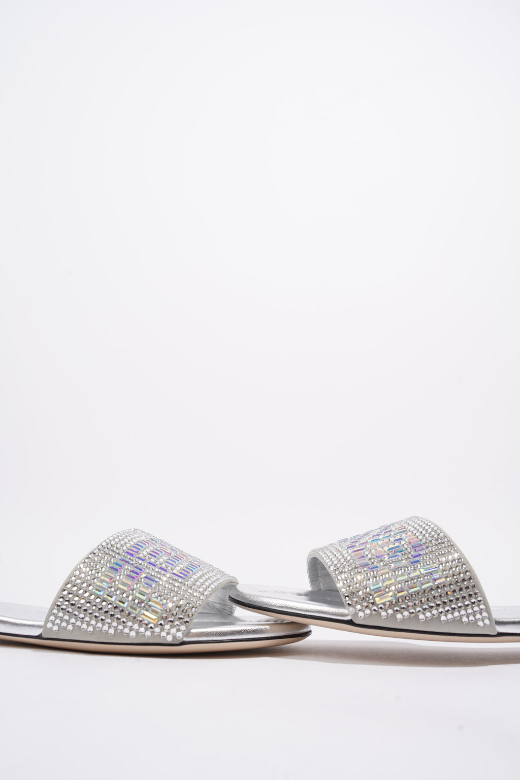 Fendi Signature Slides Silver Sequin EU 39 UK 6