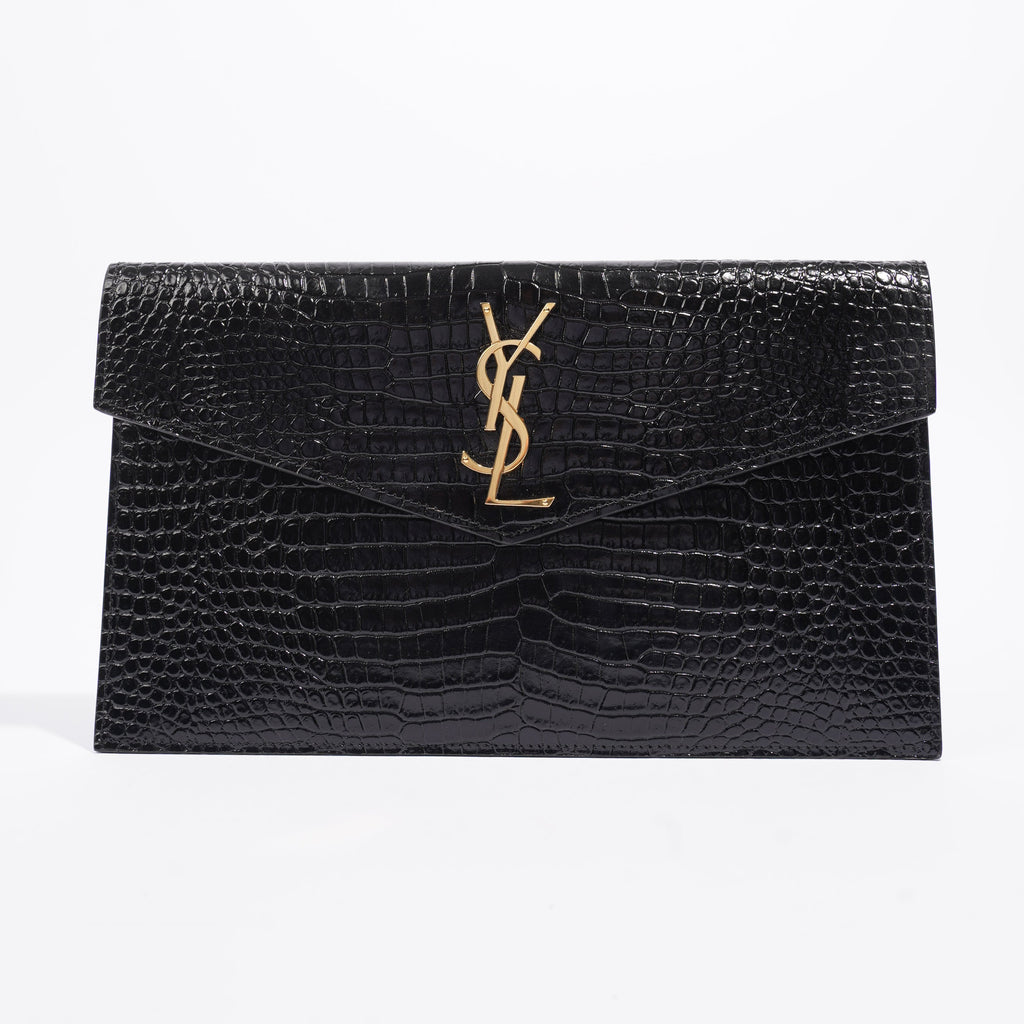 Saint Laurent Uptown Crocodile-Effect Black Embossed Leather