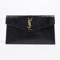 Saint Laurent Uptown Crocodile-Effect Black Embossed Leather