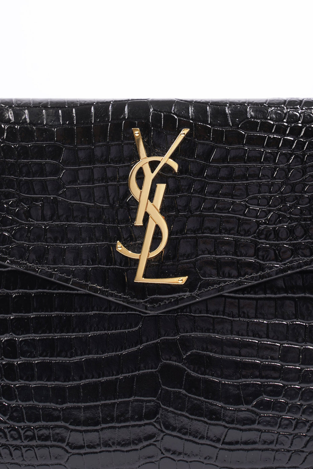 Saint Laurent Uptown Crocodile-Effect Black Embossed Leather