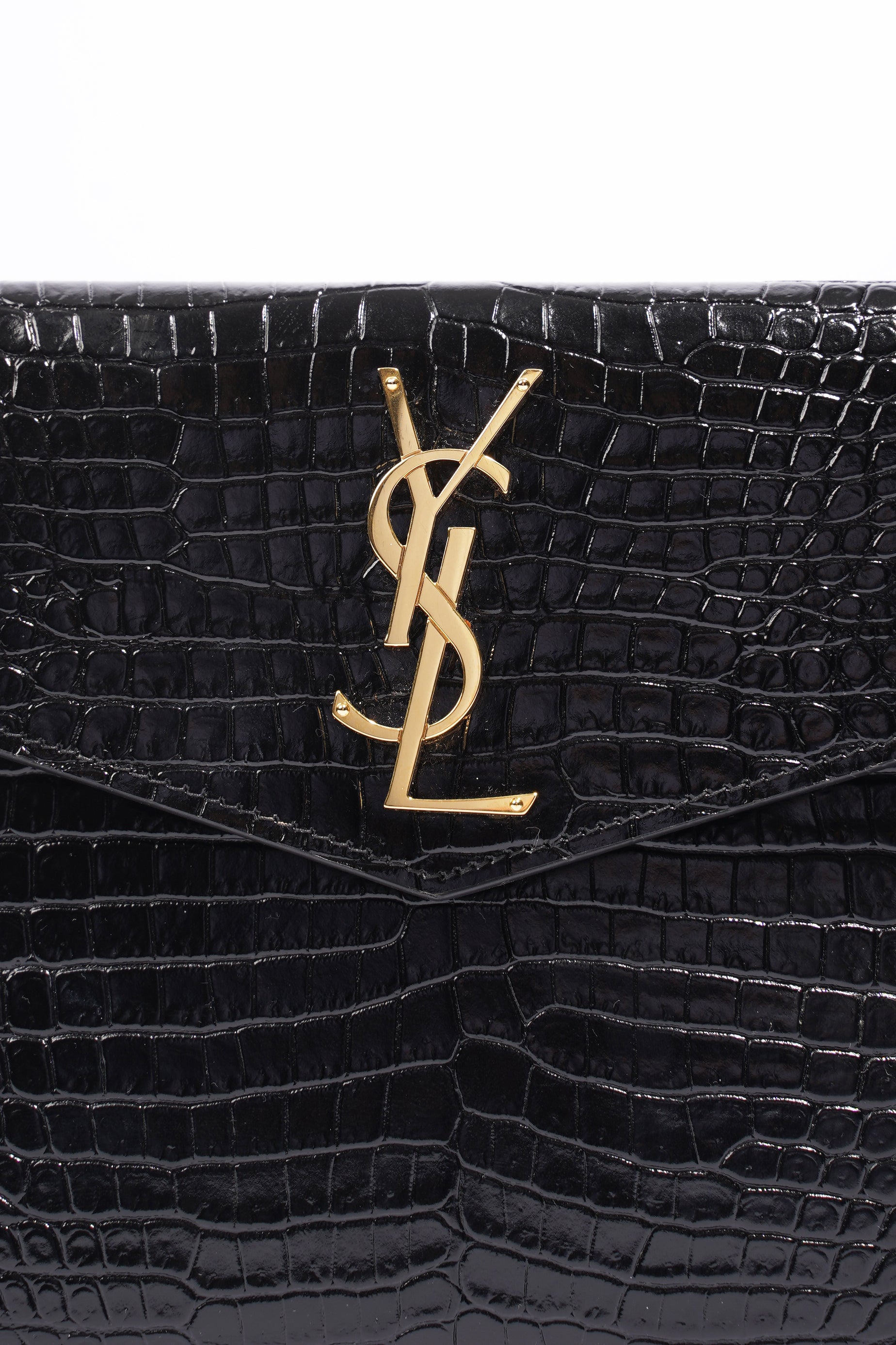 Saint Laurent Uptown Crocodile-Effect Black Embossed Leather