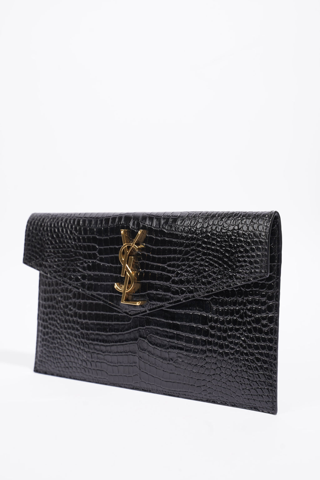 Saint Laurent Uptown Crocodile-Effect Black Embossed Leather