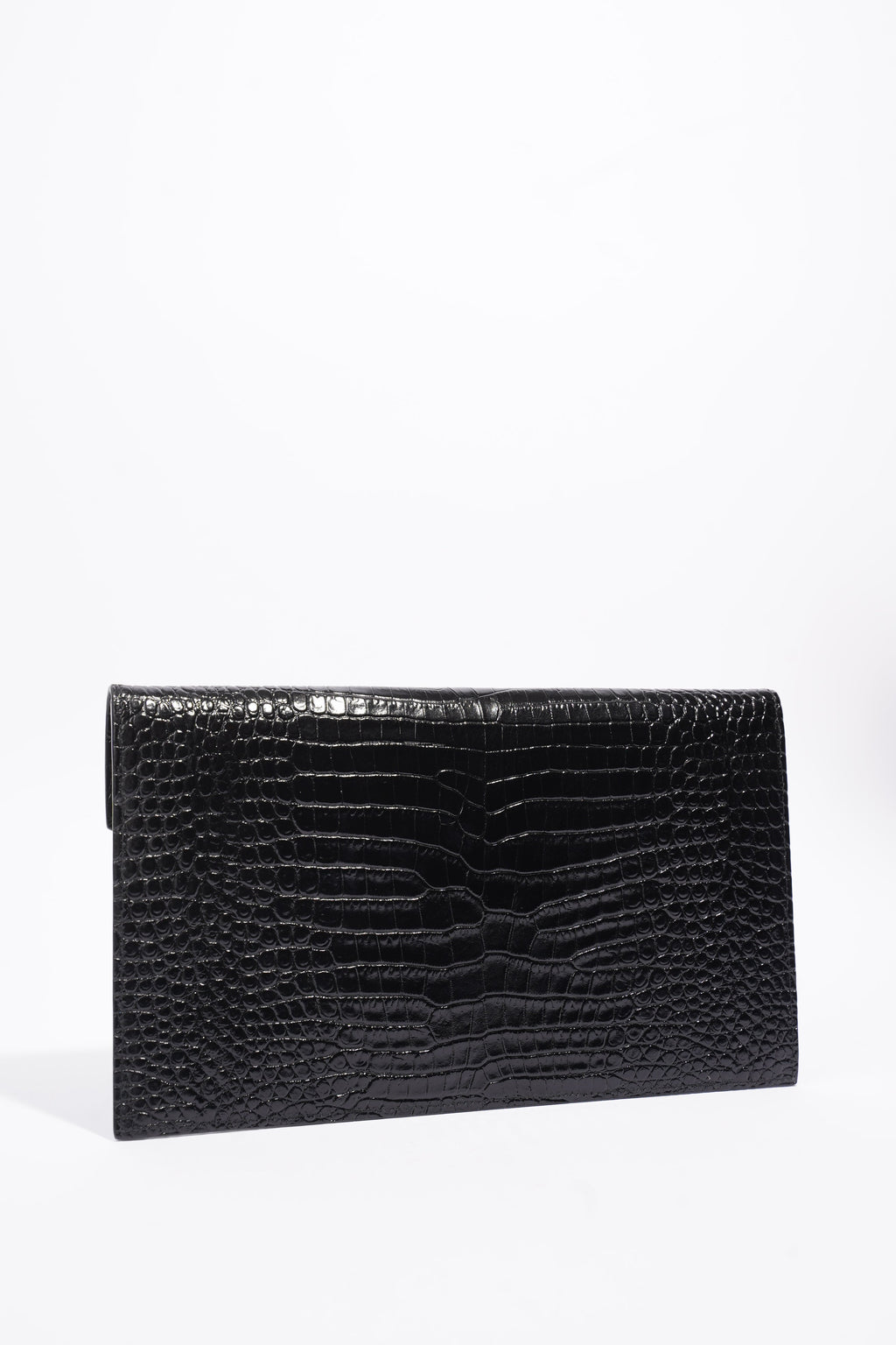 Saint Laurent Uptown Crocodile-Effect Black Embossed Leather