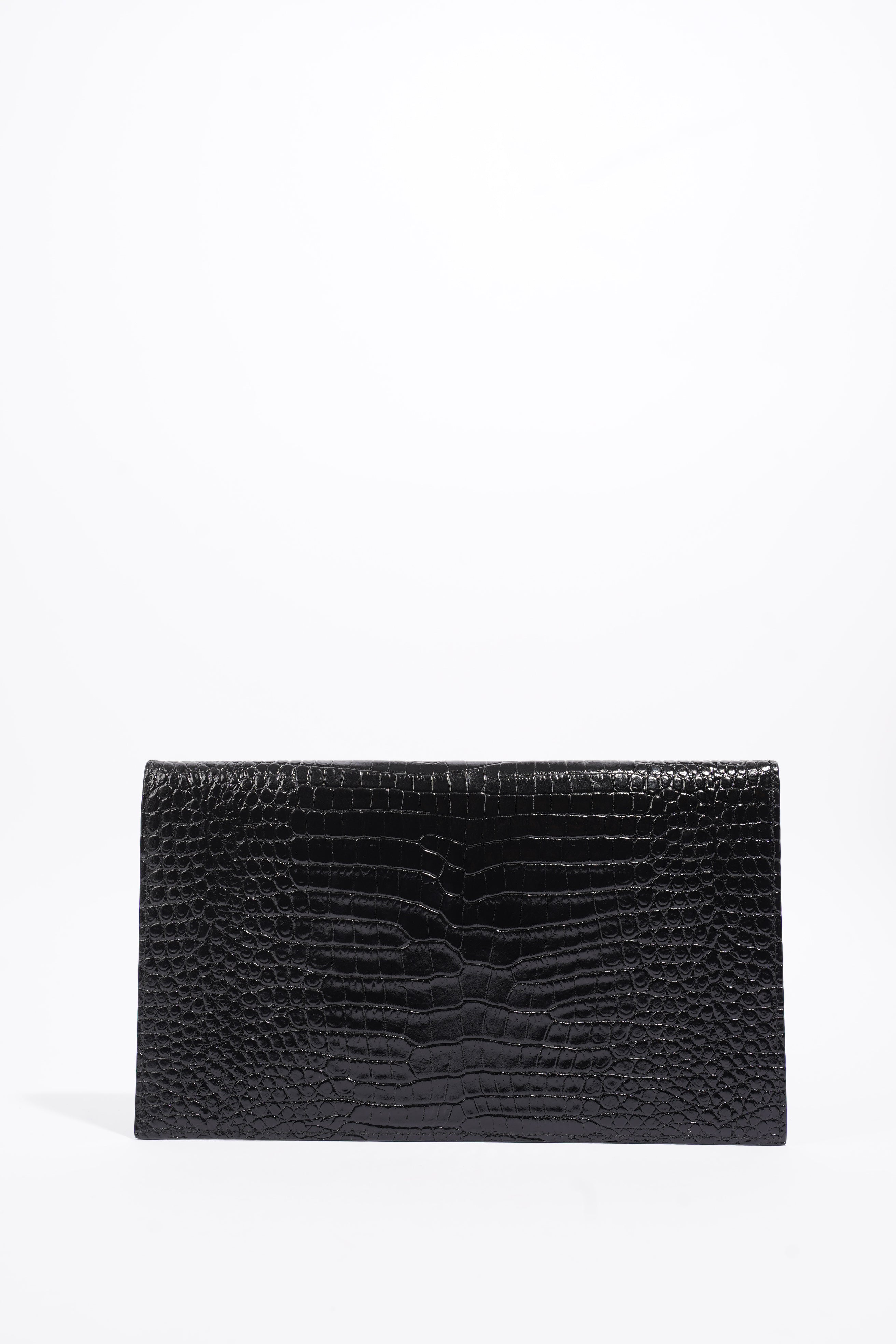 Saint Laurent Uptown Crocodile-Effect Black Embossed Leather