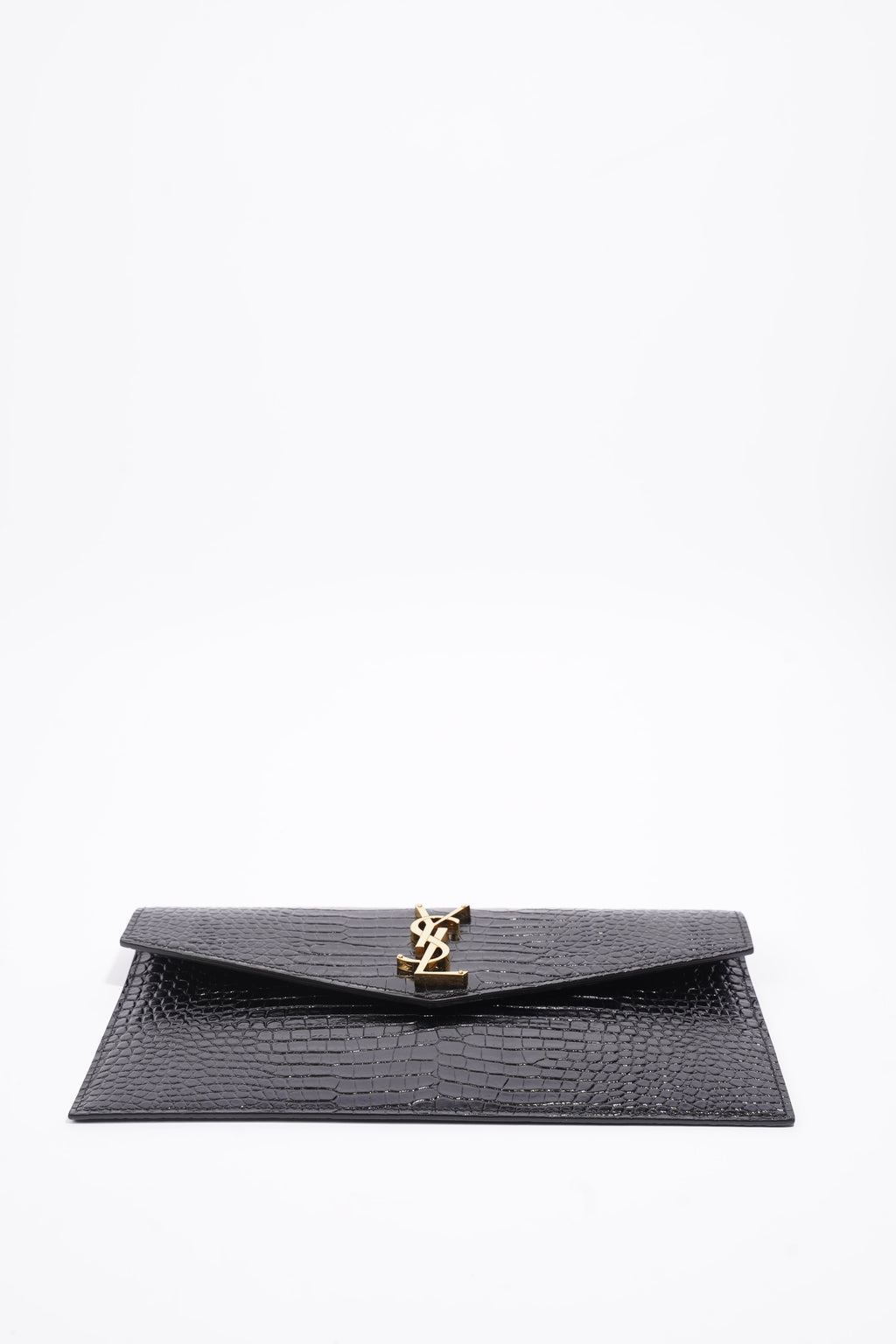 Saint Laurent Uptown Crocodile-Effect Black Embossed Leather
