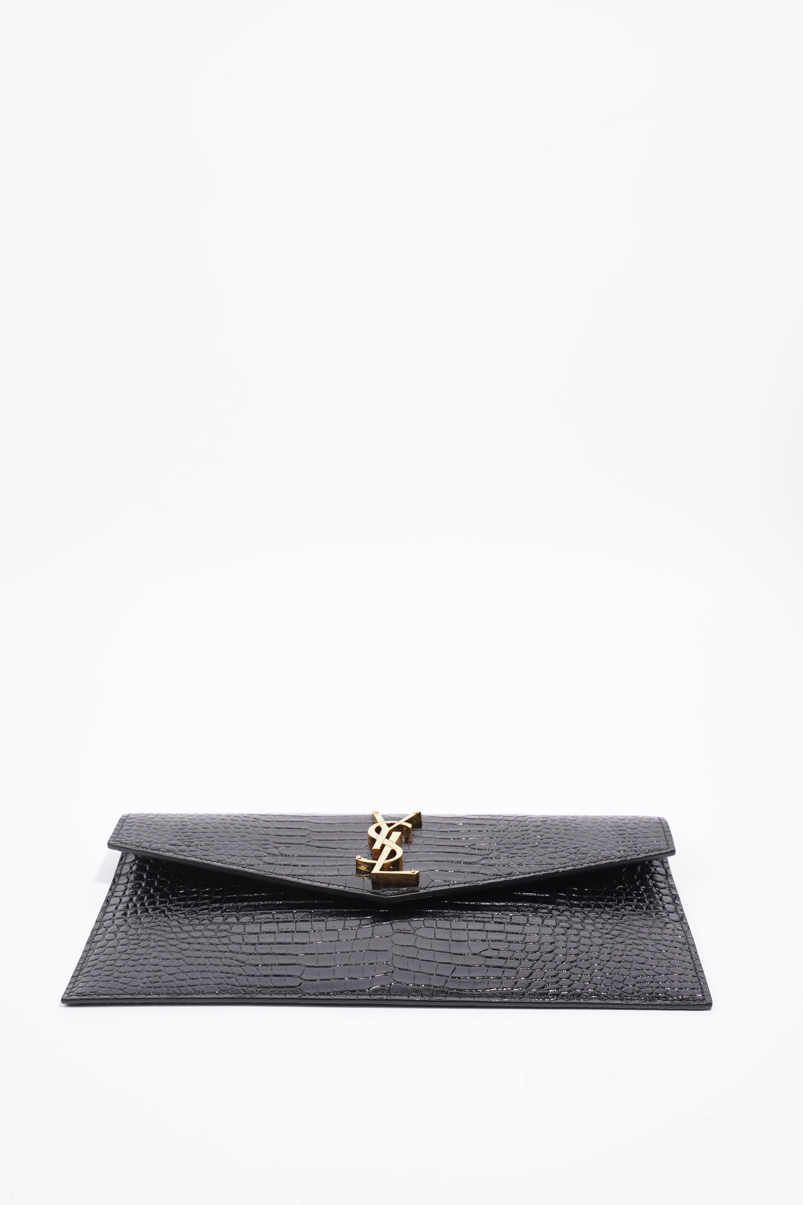 Saint Laurent Uptown Crocodile-Effect Black Embossed Leather