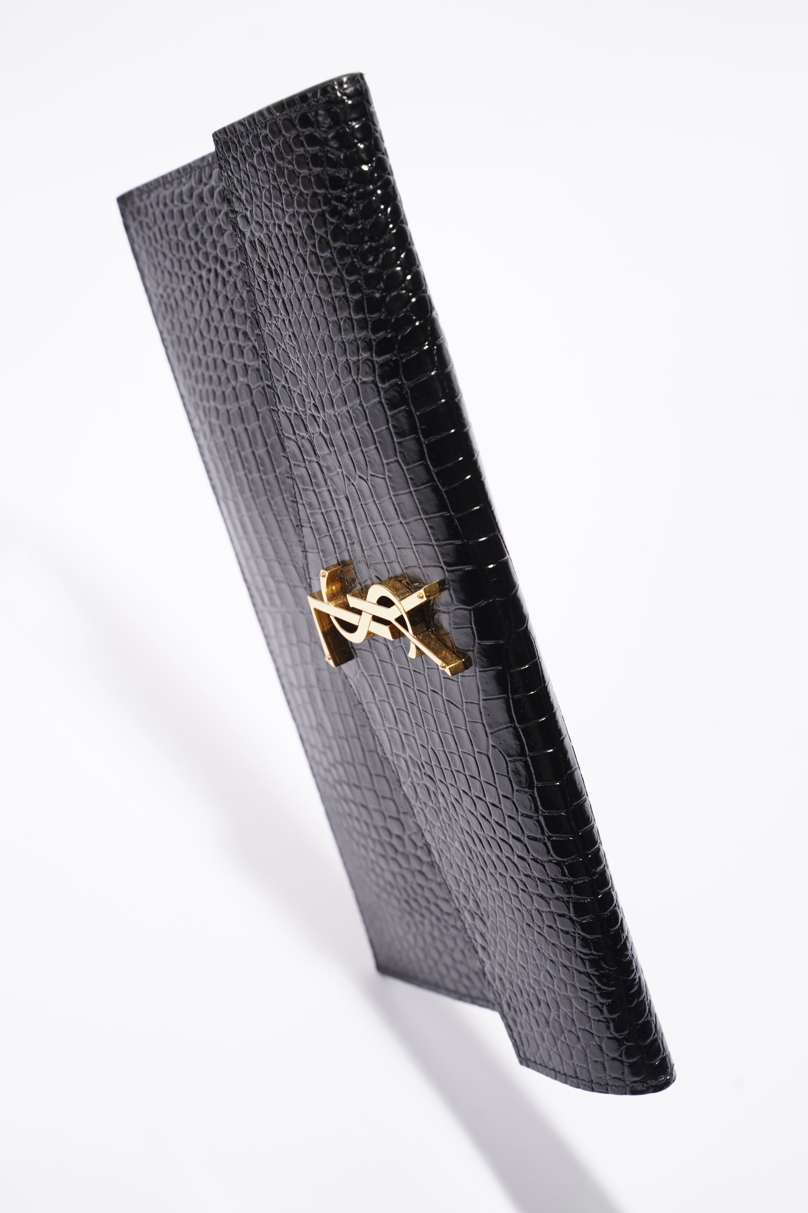 Saint Laurent Uptown Crocodile-Effect Black Embossed Leather