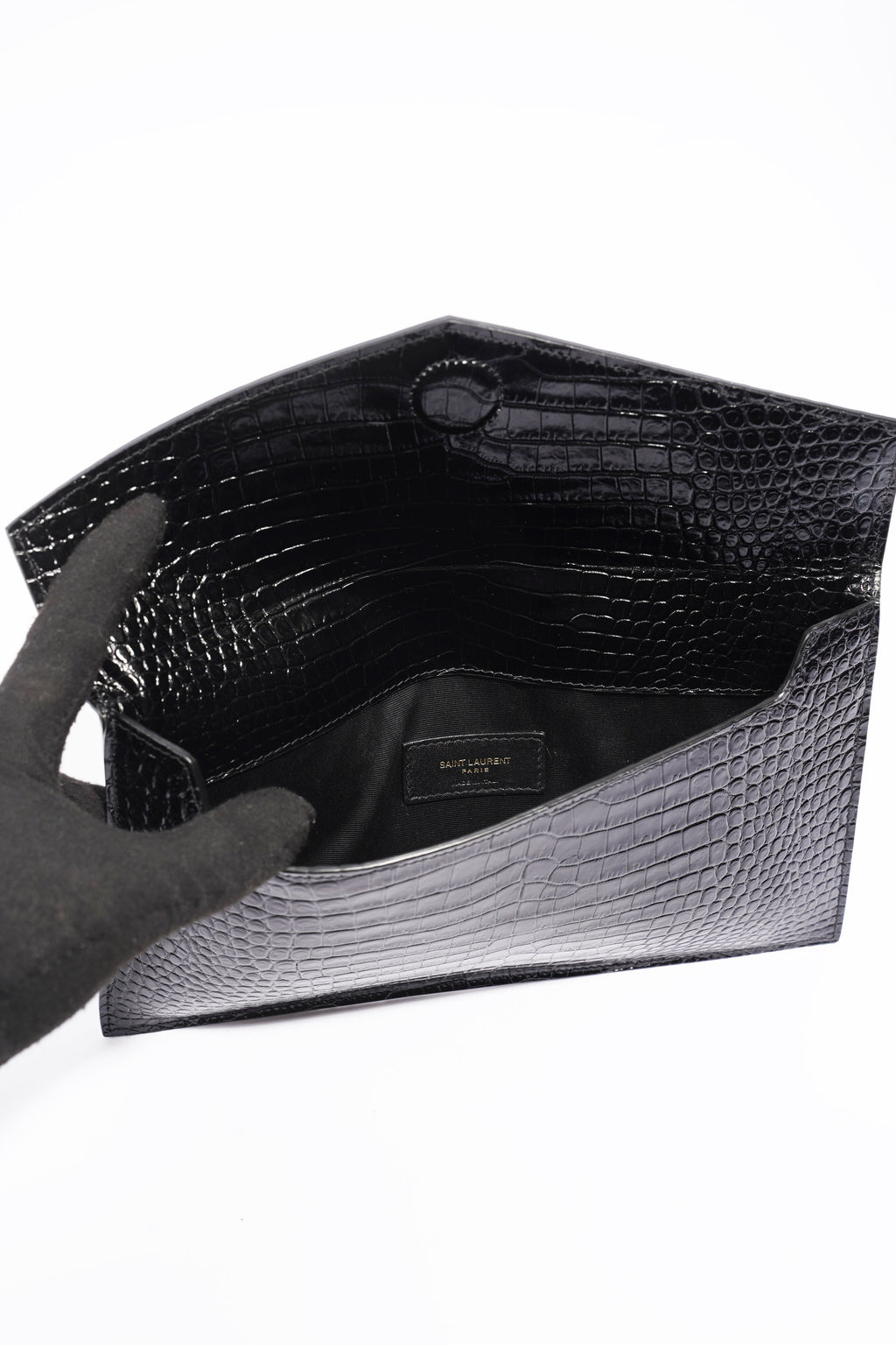 Saint Laurent Uptown Crocodile-Effect Black Embossed Leather