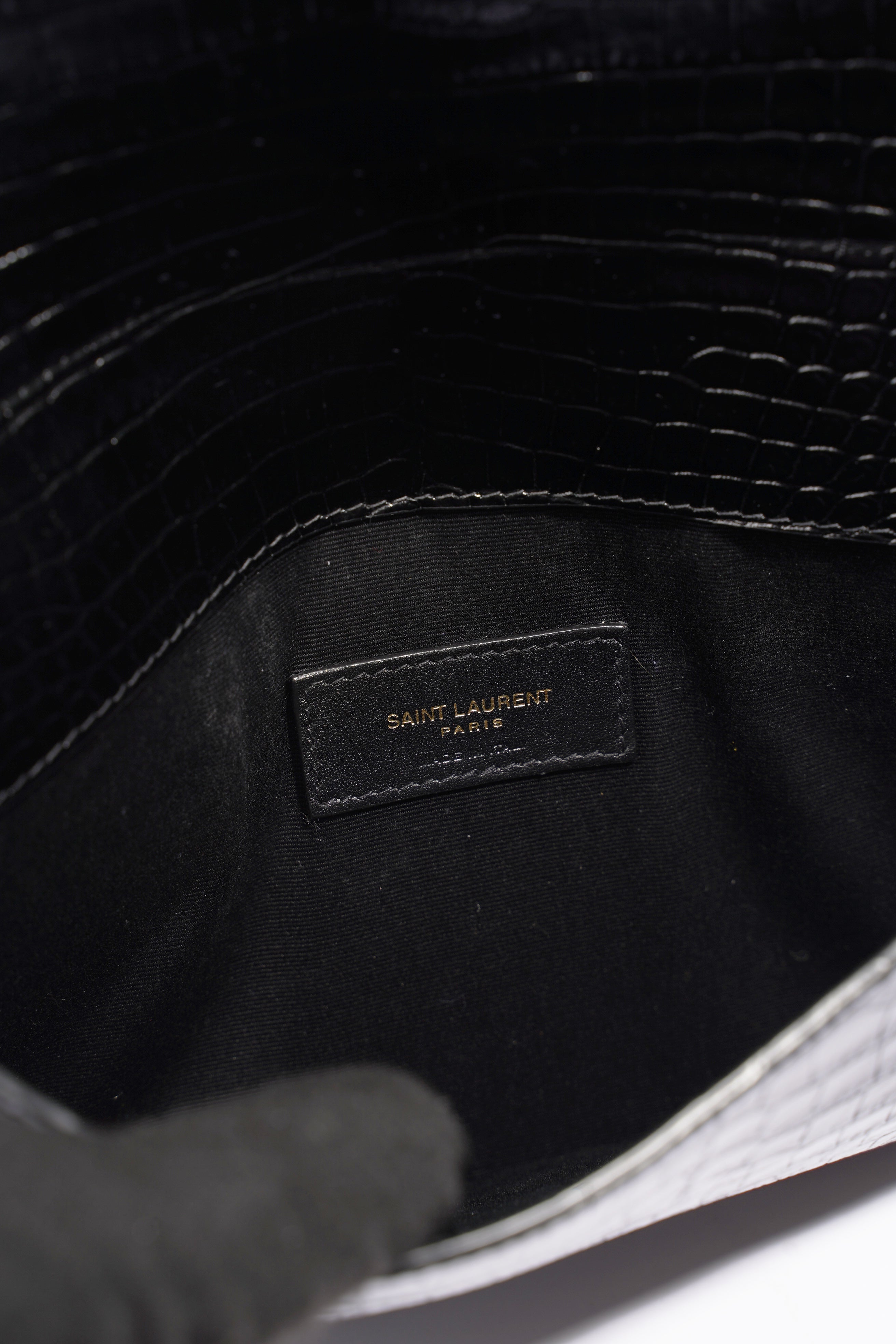 Saint Laurent Uptown Crocodile-Effect Black Embossed Leather