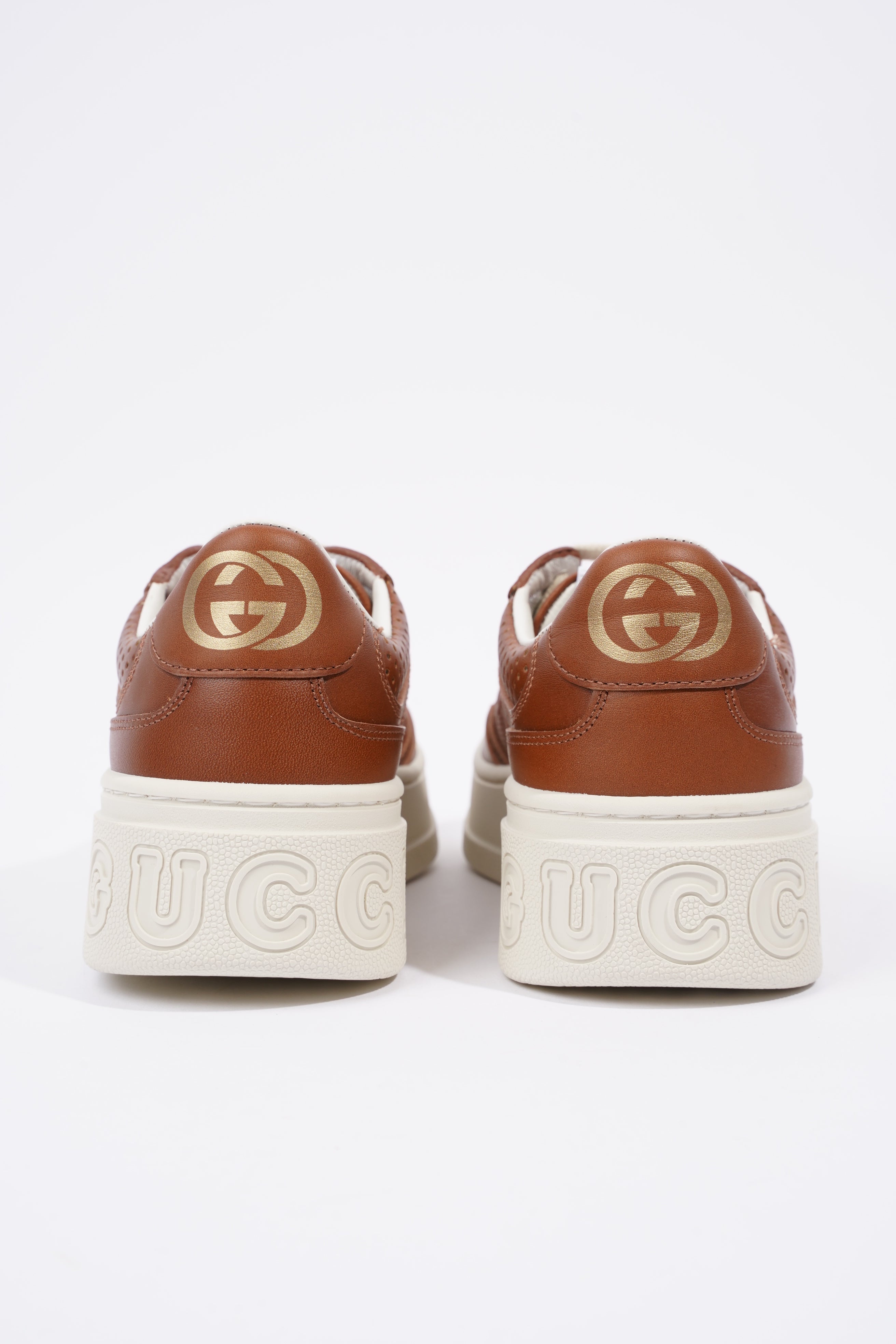 Gucci GG Logo Embossed Brown / White Leather EU 37.5 UK 4.5