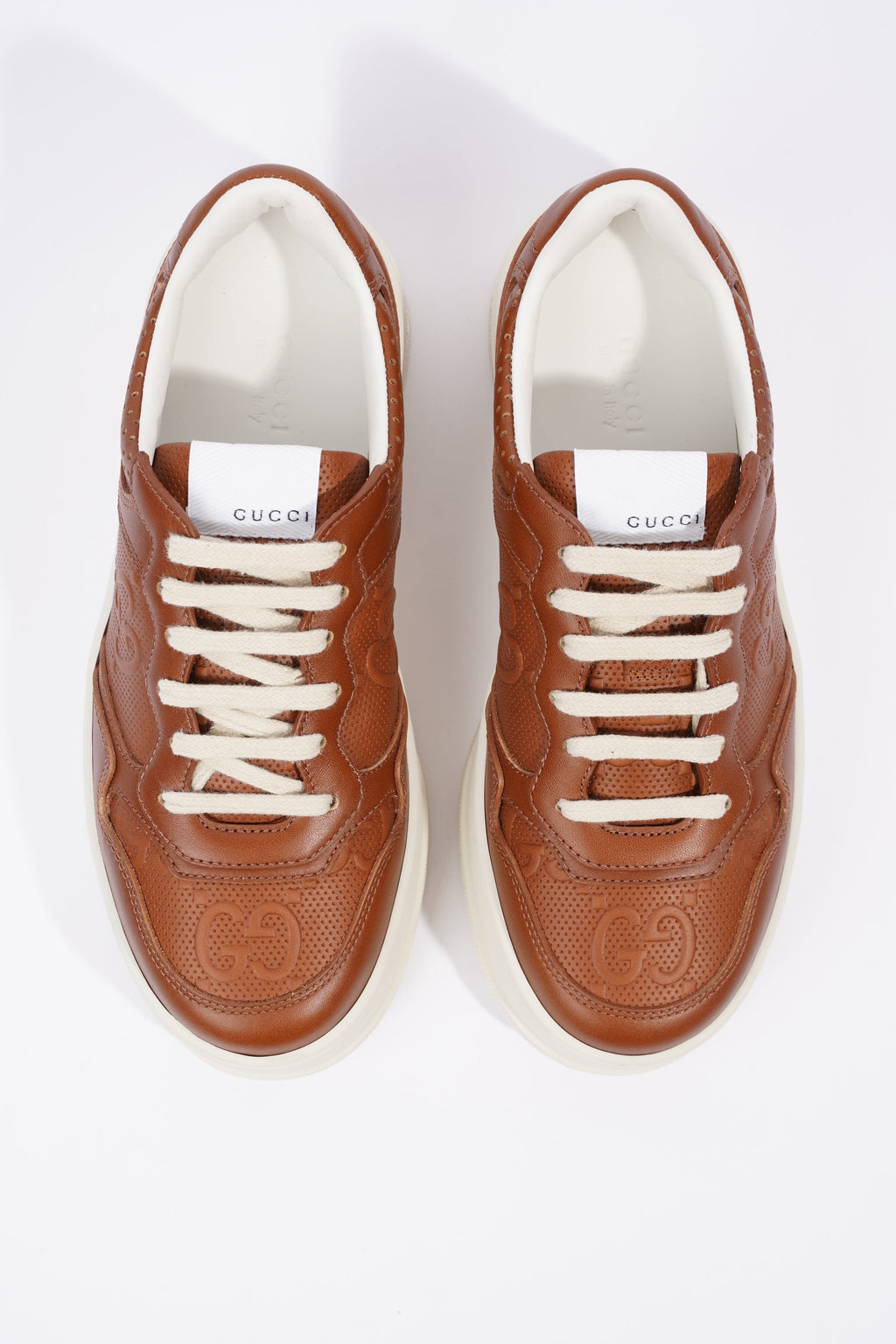 Gucci GG Logo Embossed Brown / White Leather EU 37.5 UK 4.5