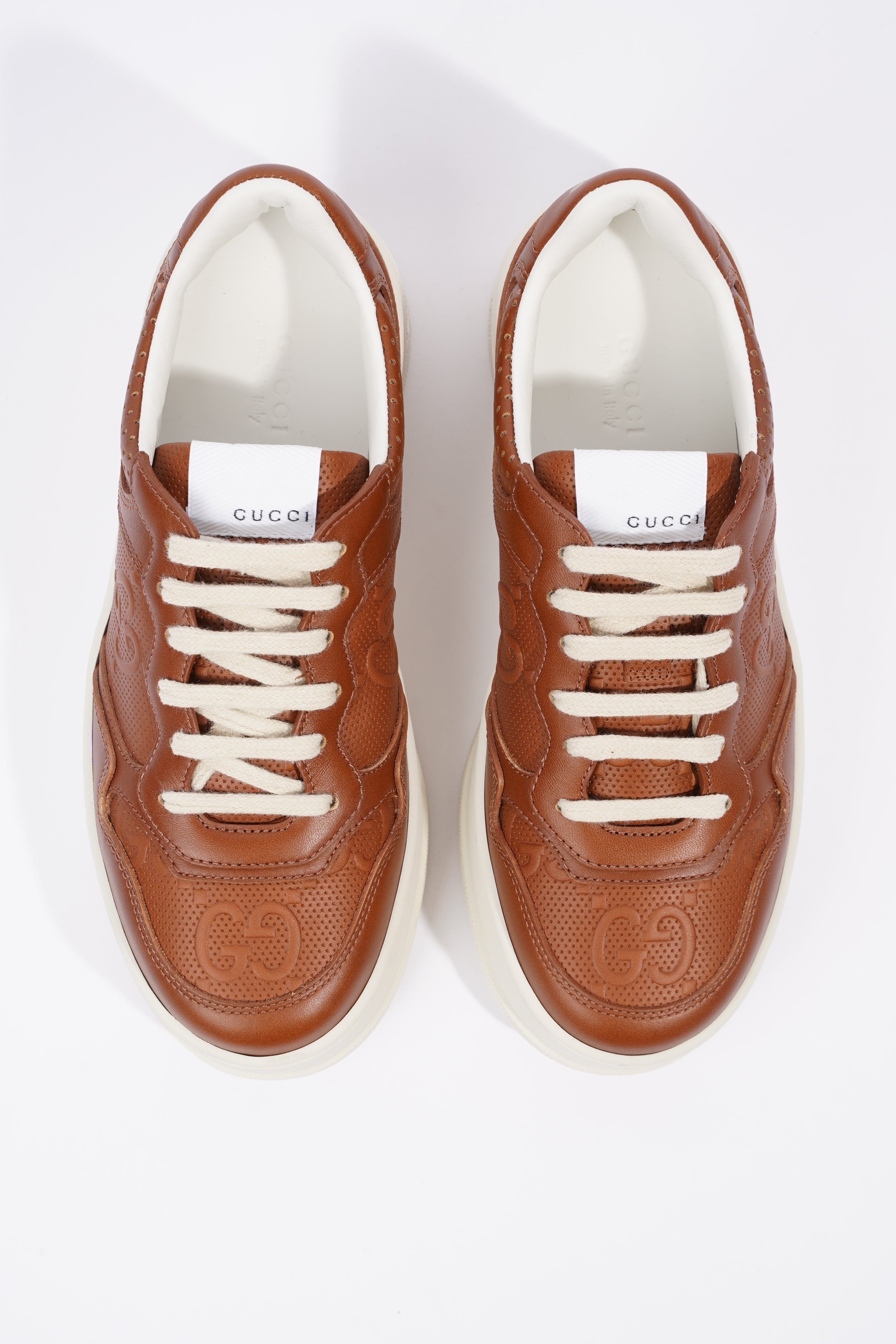 Gucci GG Logo Embossed Brown / White Leather EU 37.5 UK 4.5
