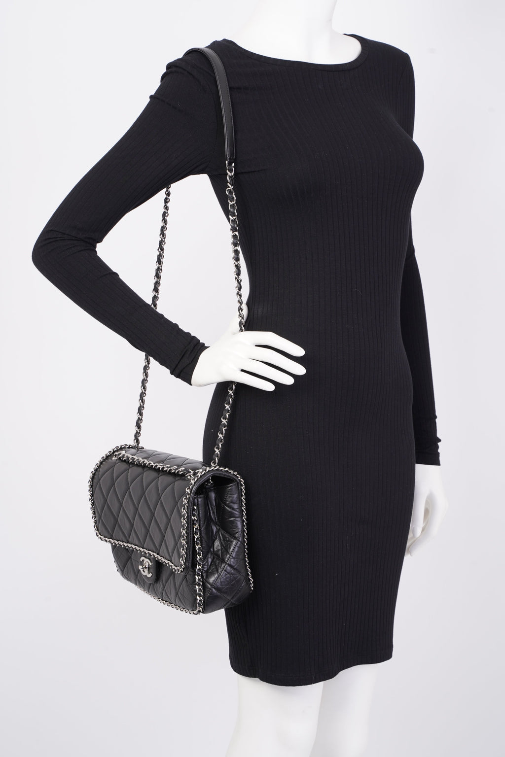 Chanel Chain Around Jumbo Flap Black Leather
