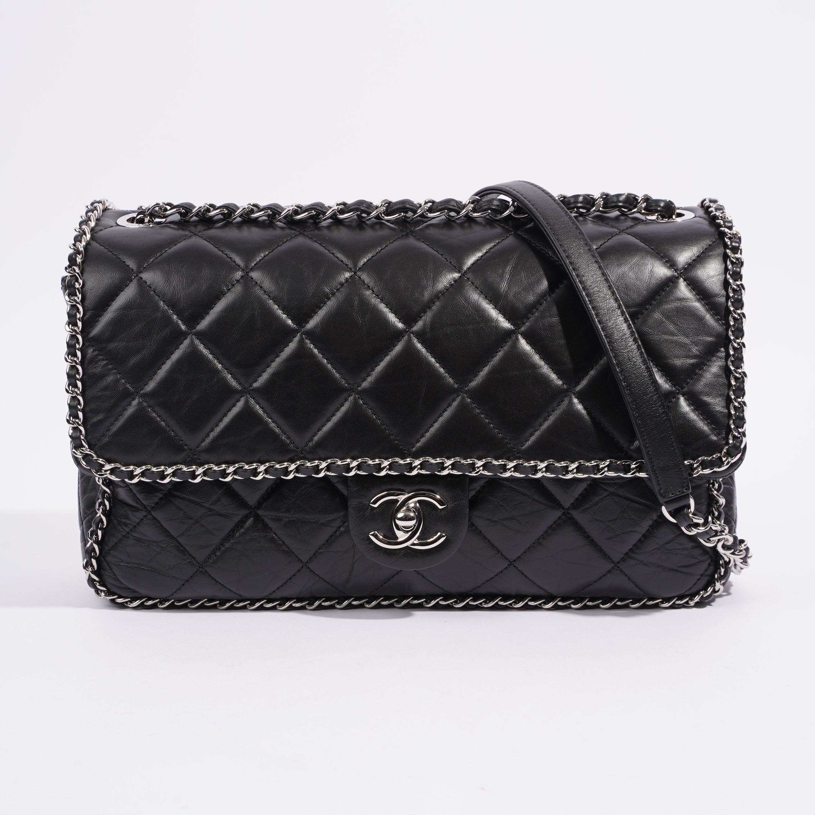 Chanel Chain Around Jumbo Flap Black Leather