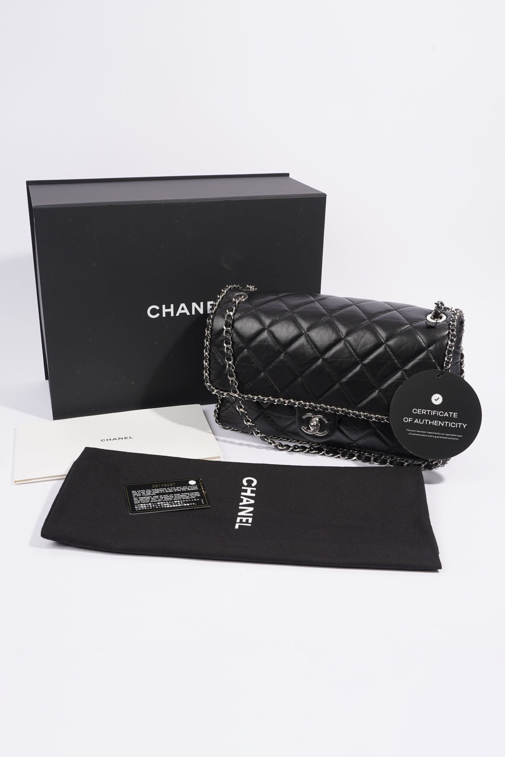 Chanel Chain Around Jumbo Flap Black Leather