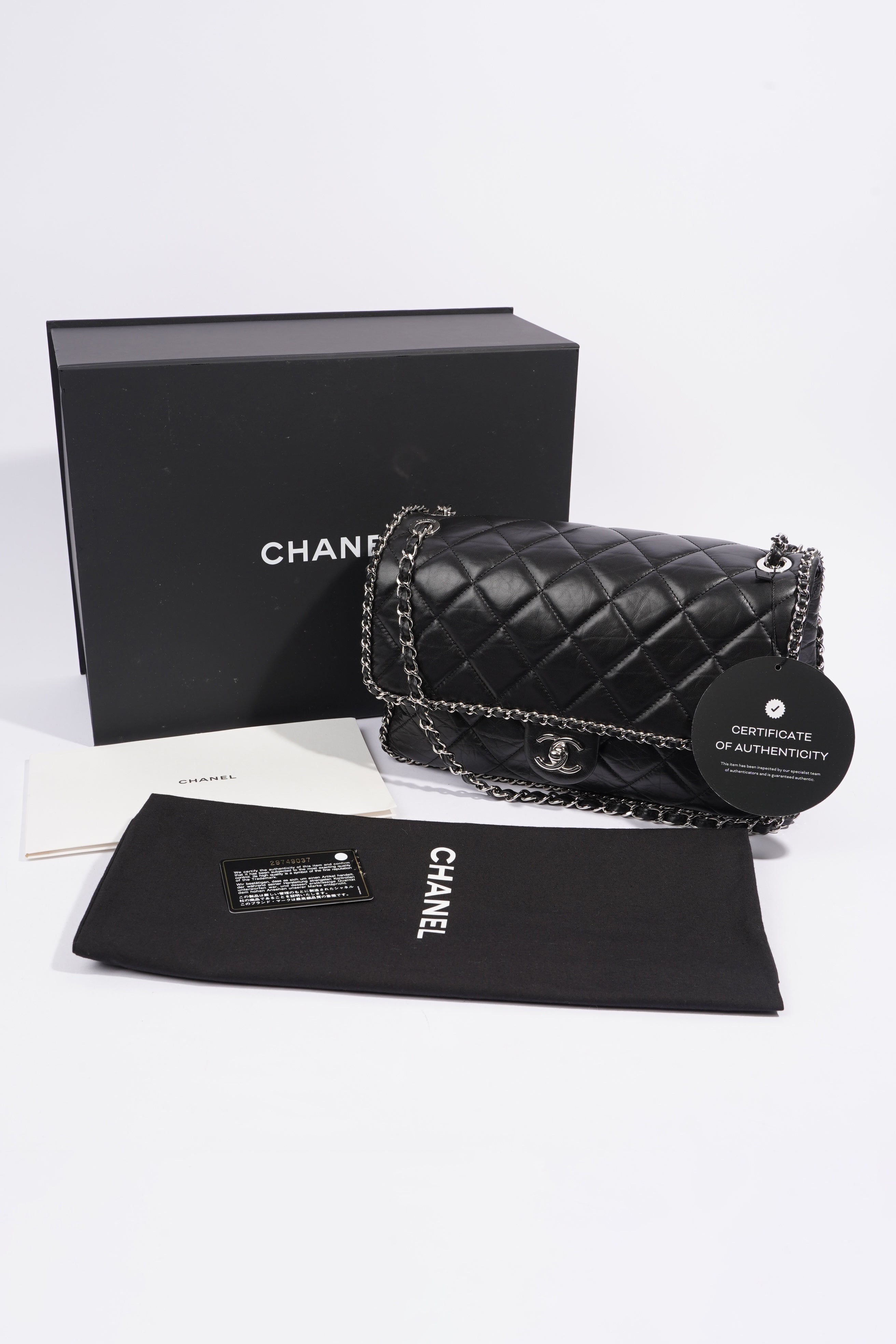 Chanel Chain Around Jumbo Flap Black Leather