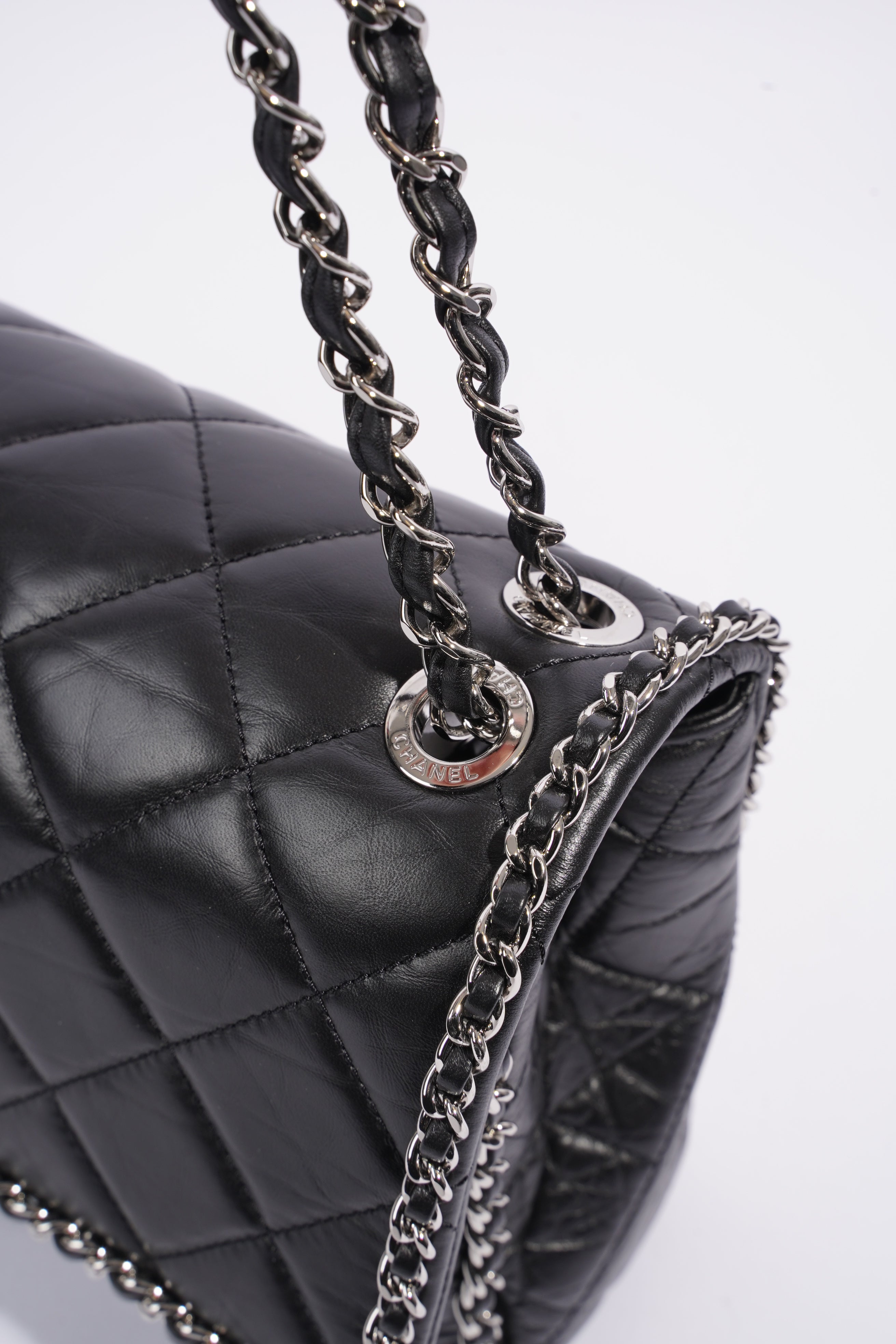 Chanel Chain Around Jumbo Flap Black Leather